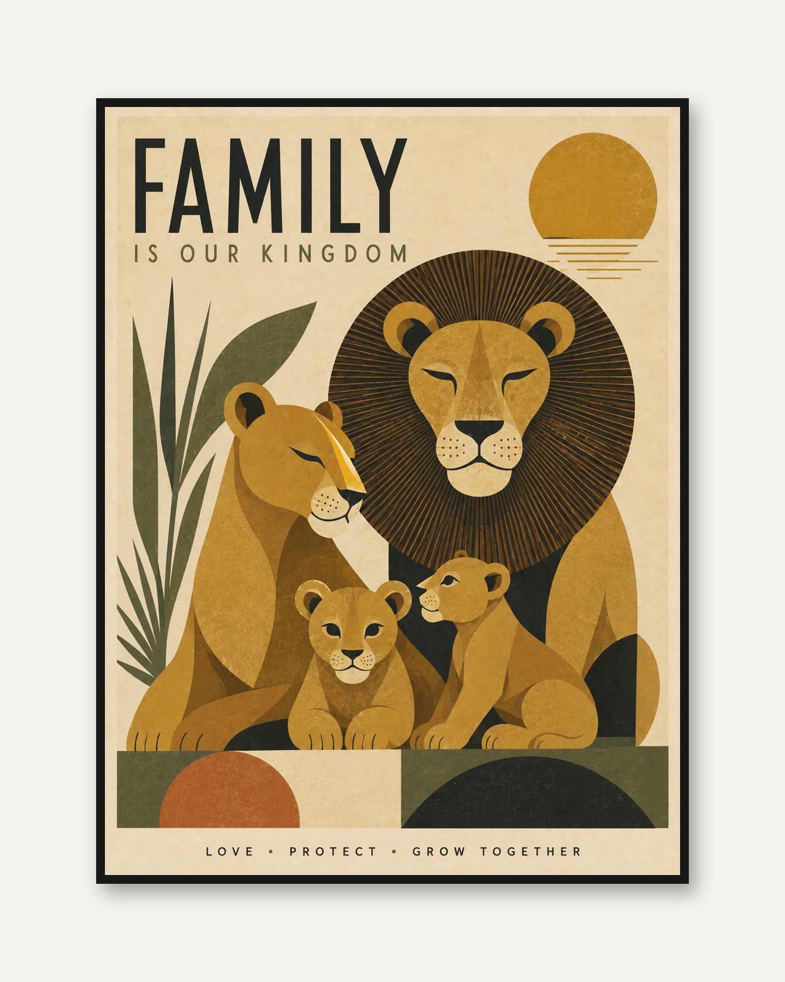 Lion Family Wall Art – Nursery Animal Print - framed