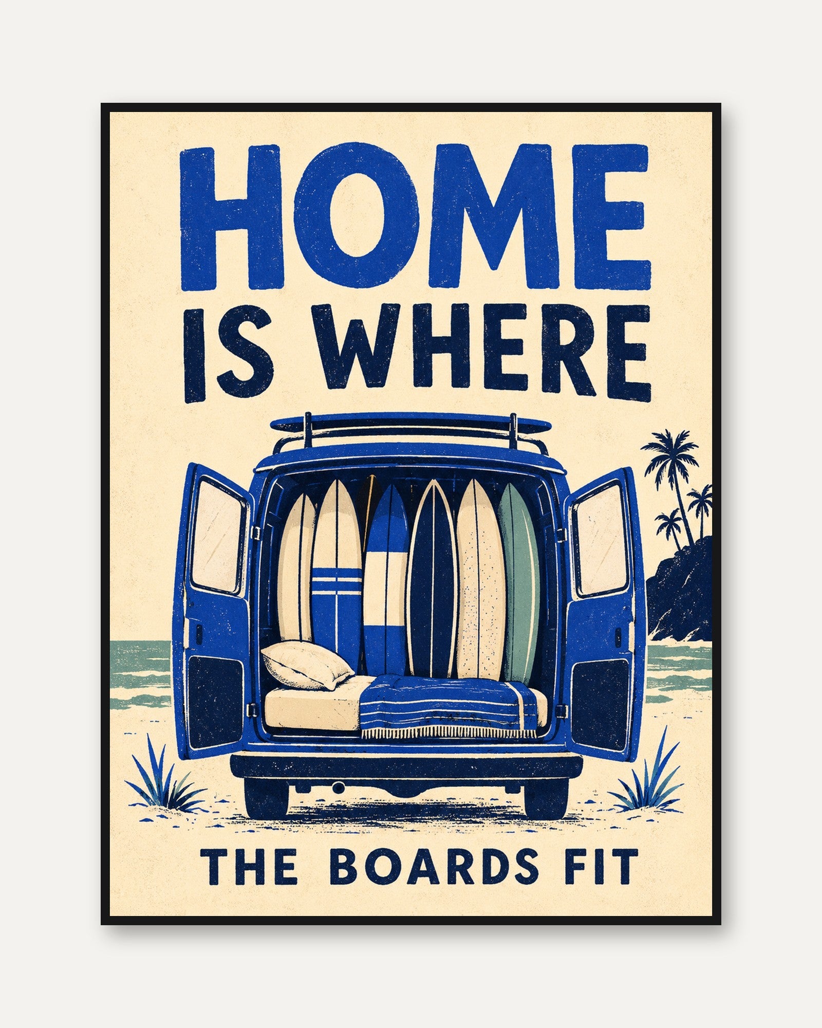 Surf Van Wall Art – Beach Typography Print - framed