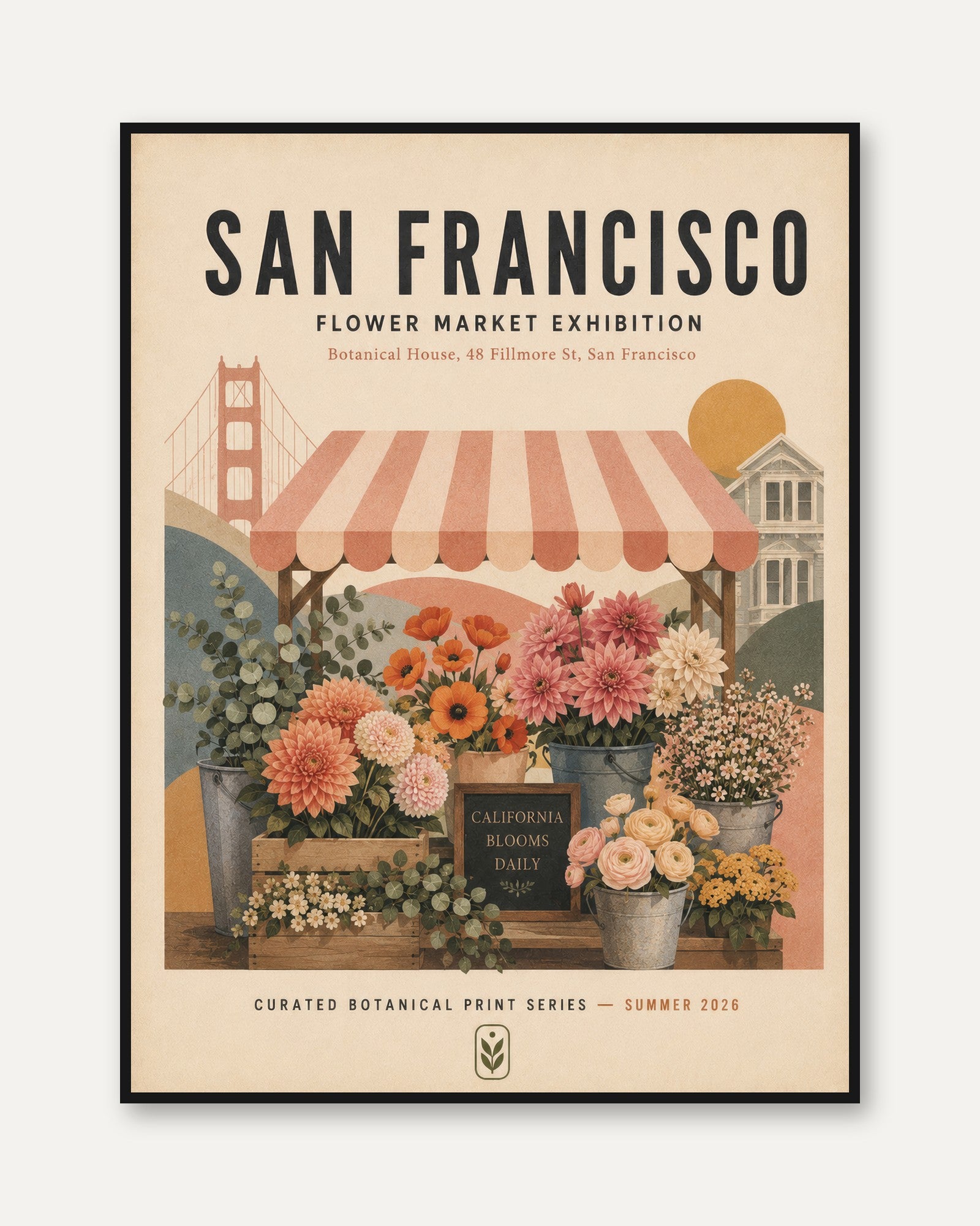 San Francisco Flower Market Print — Vintage Travel Poster Style - framed