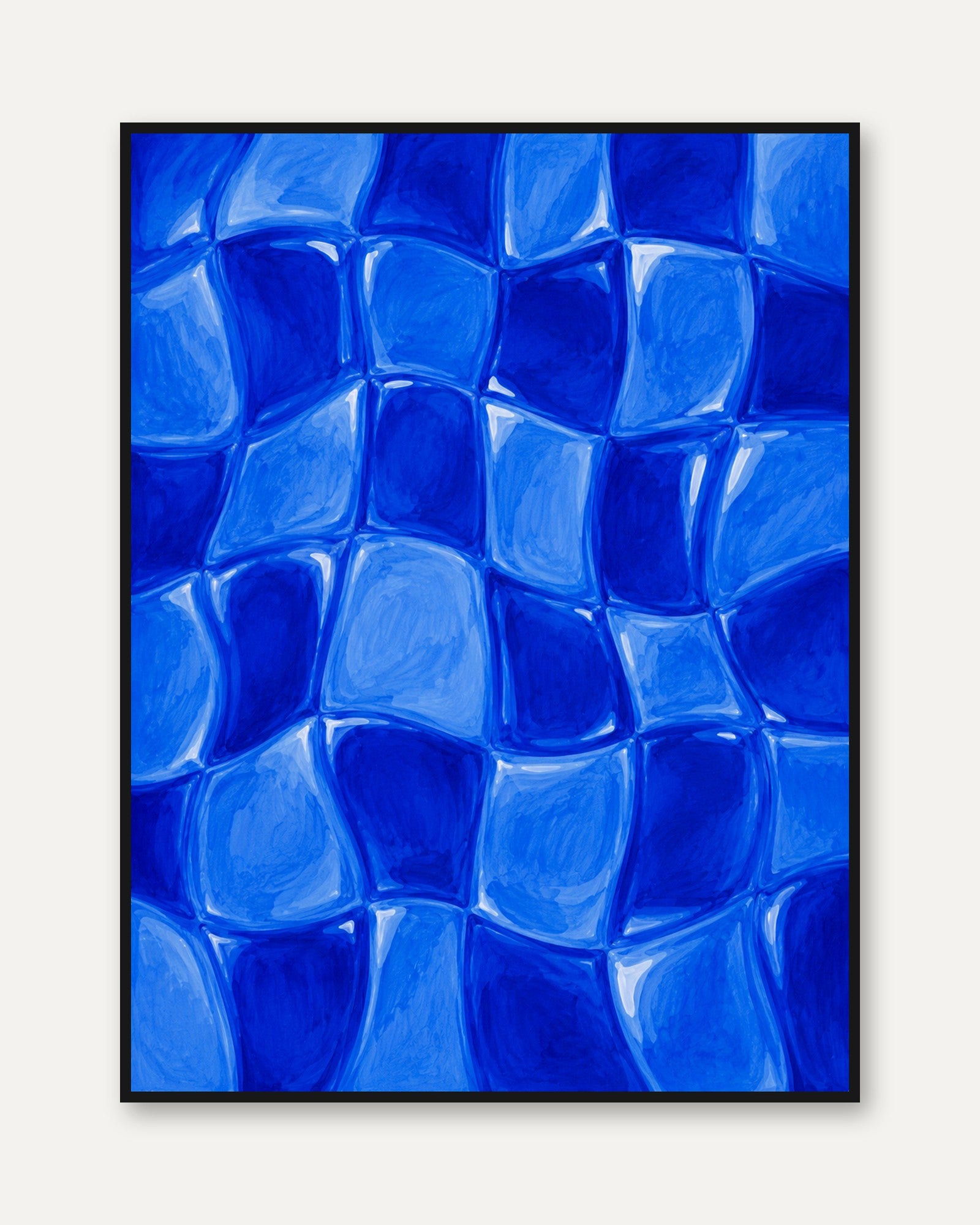Blue Glass Mosaic Wall Art: Abstract Geometric Tile Pattern - framed