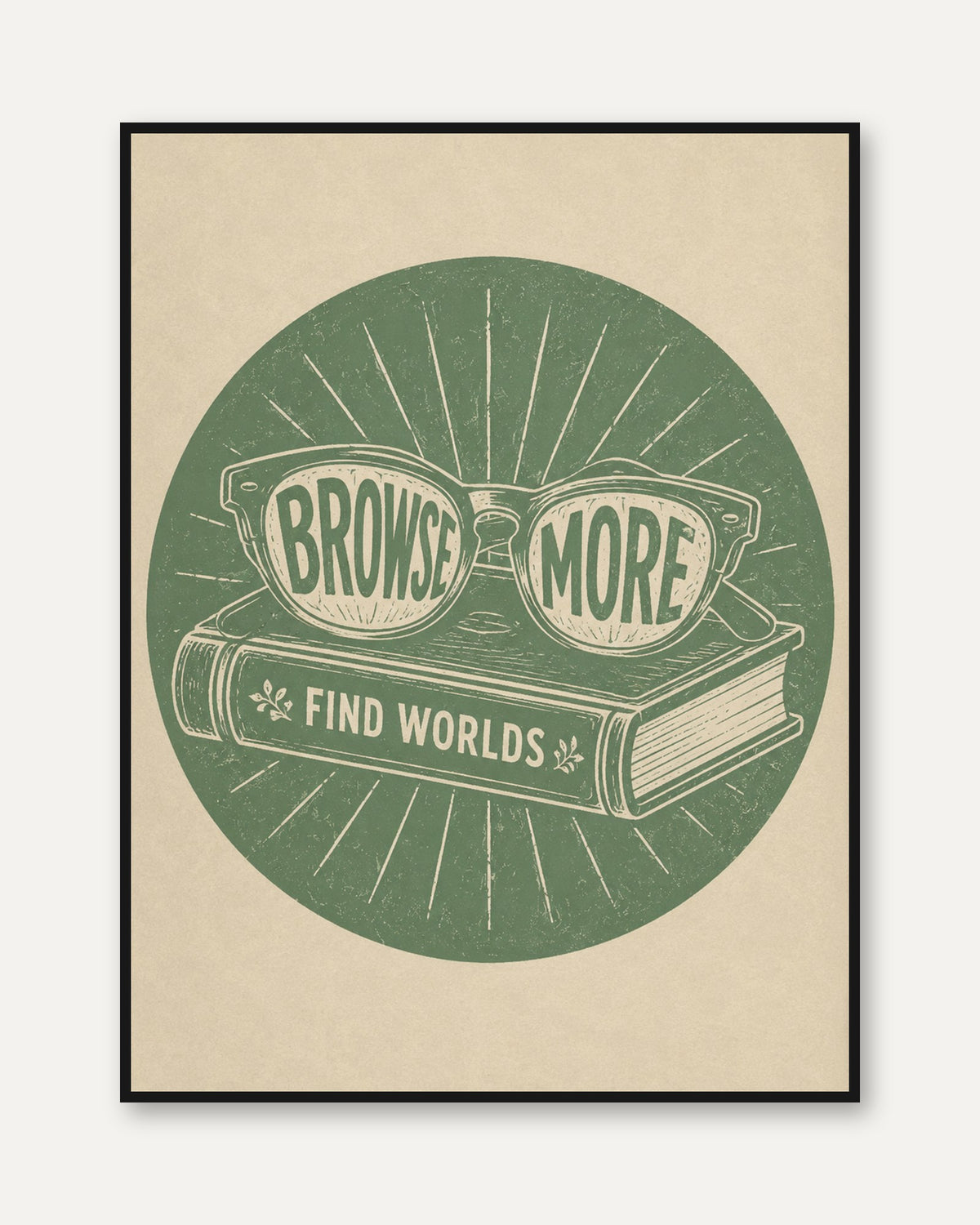Browse More Vintage Reading Poster: Retro Green Book Lover Art - framed