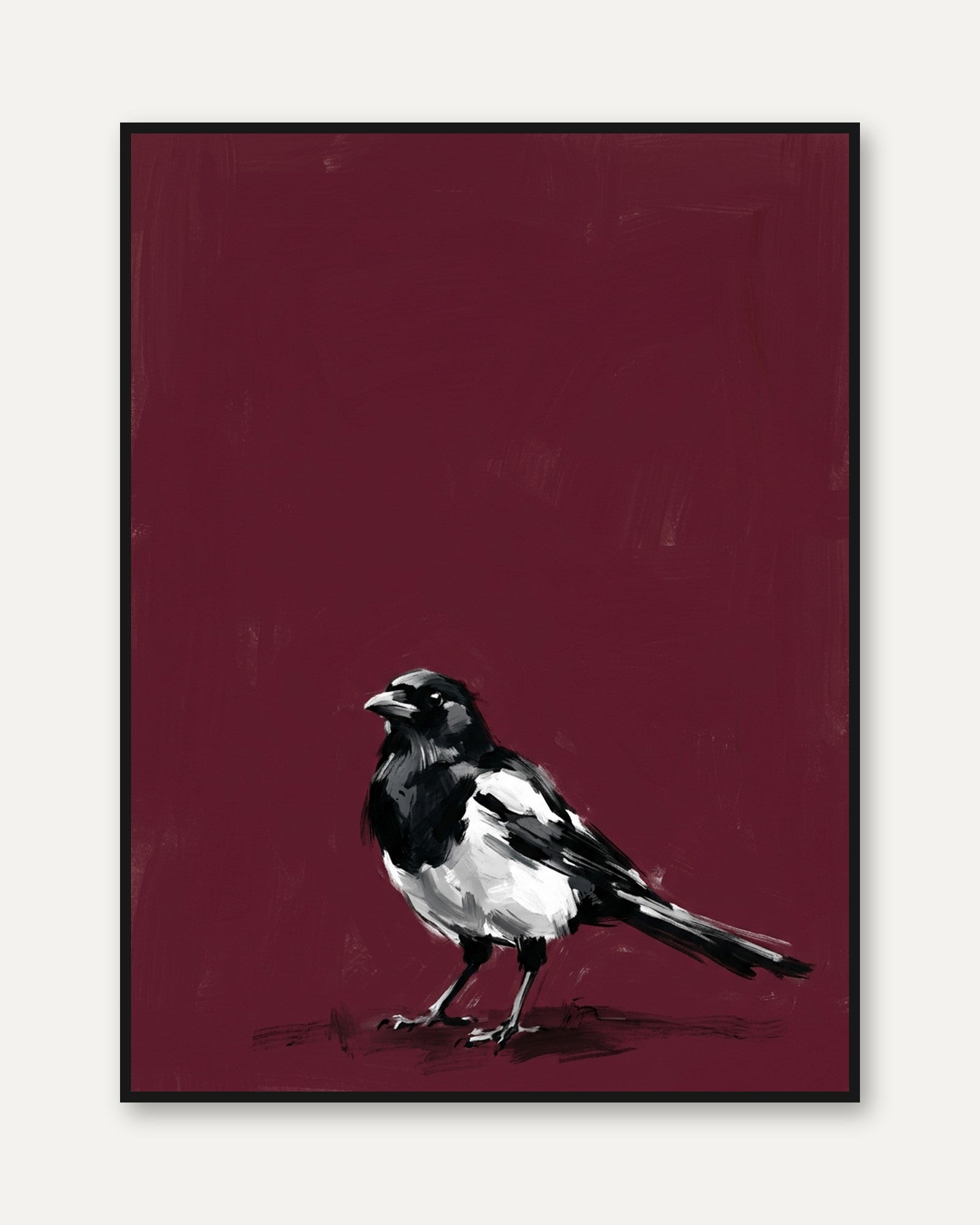 Magpie Bird Print — Bold Painterly Style - framed