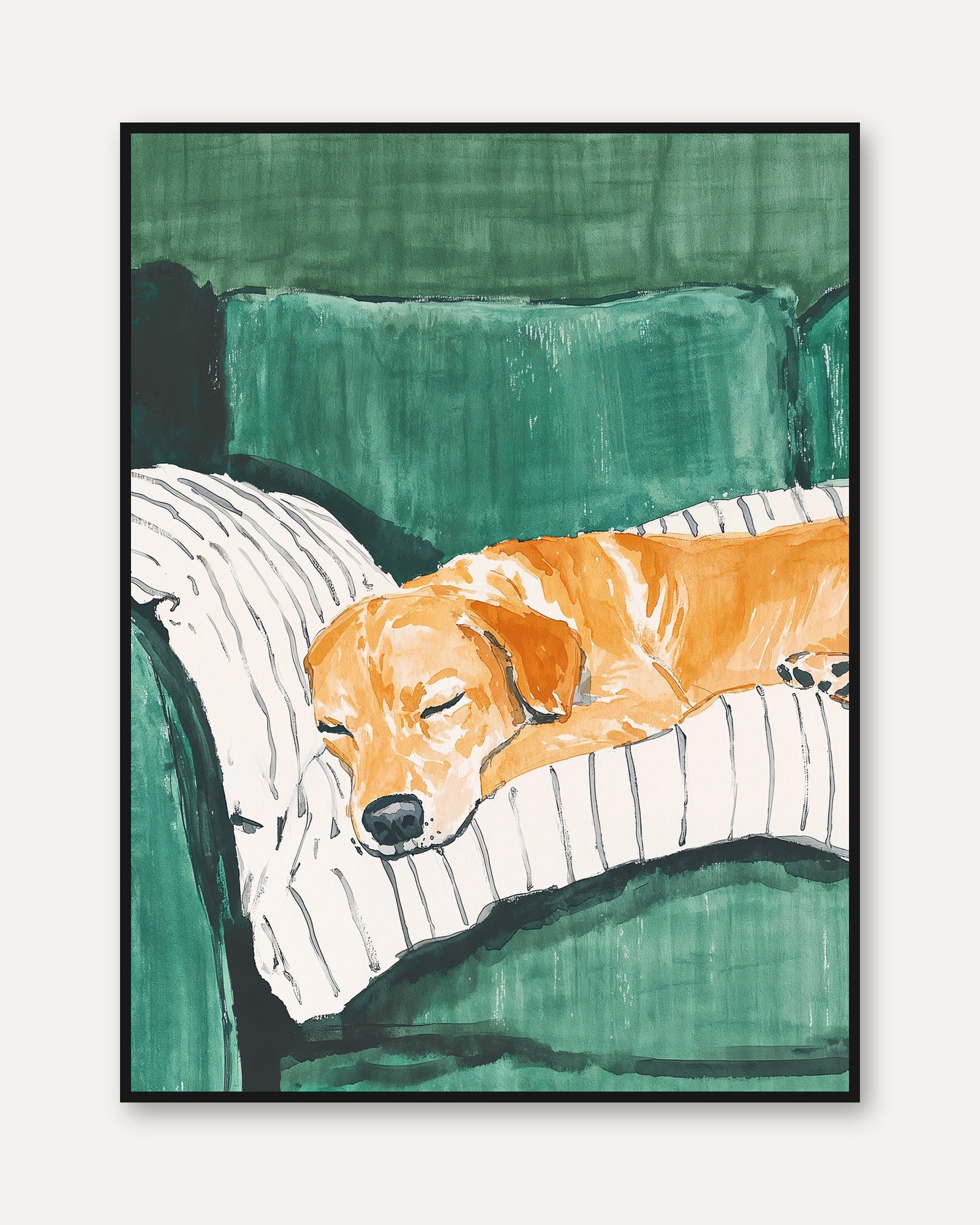 Golden Retriever Print: Calm Sleeping Dog - framed