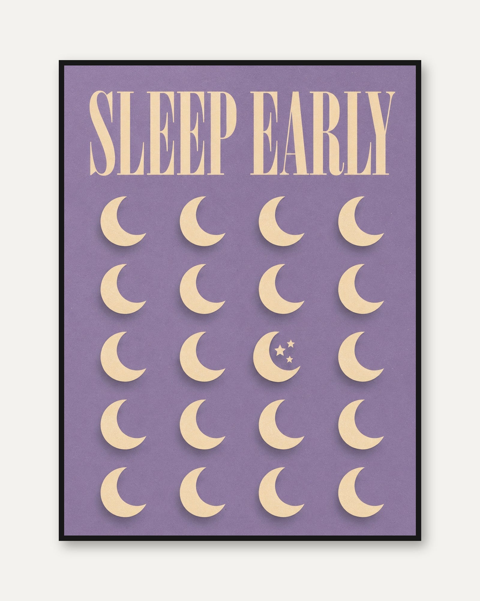 Sleep Early Wall Art Print: Vintage Moon & Stars Typography - framed
