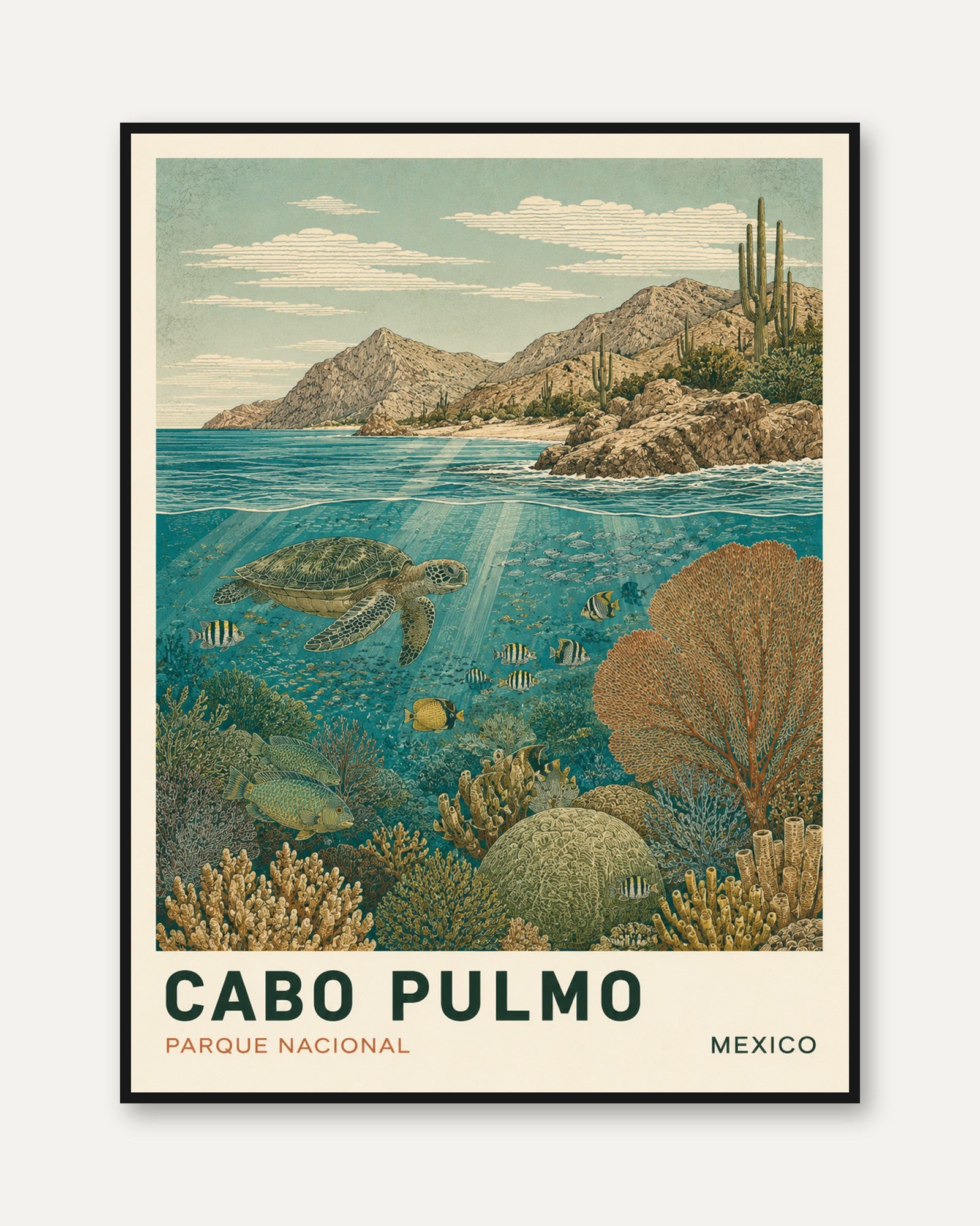 Cabo Pulmo Poster – Mexico Travel Print - framed