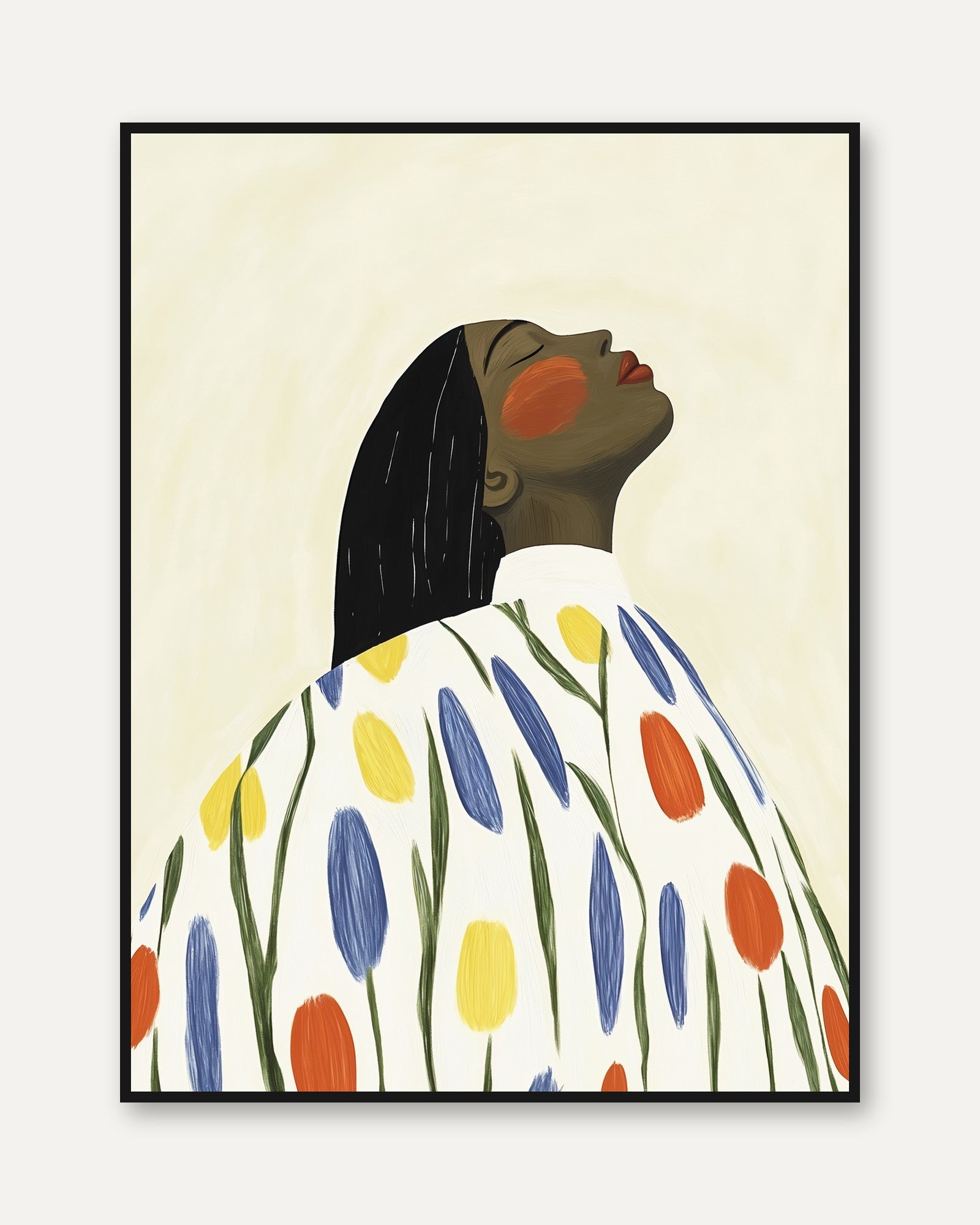 Floral Portrait Print – Black Woman Profile - framed
