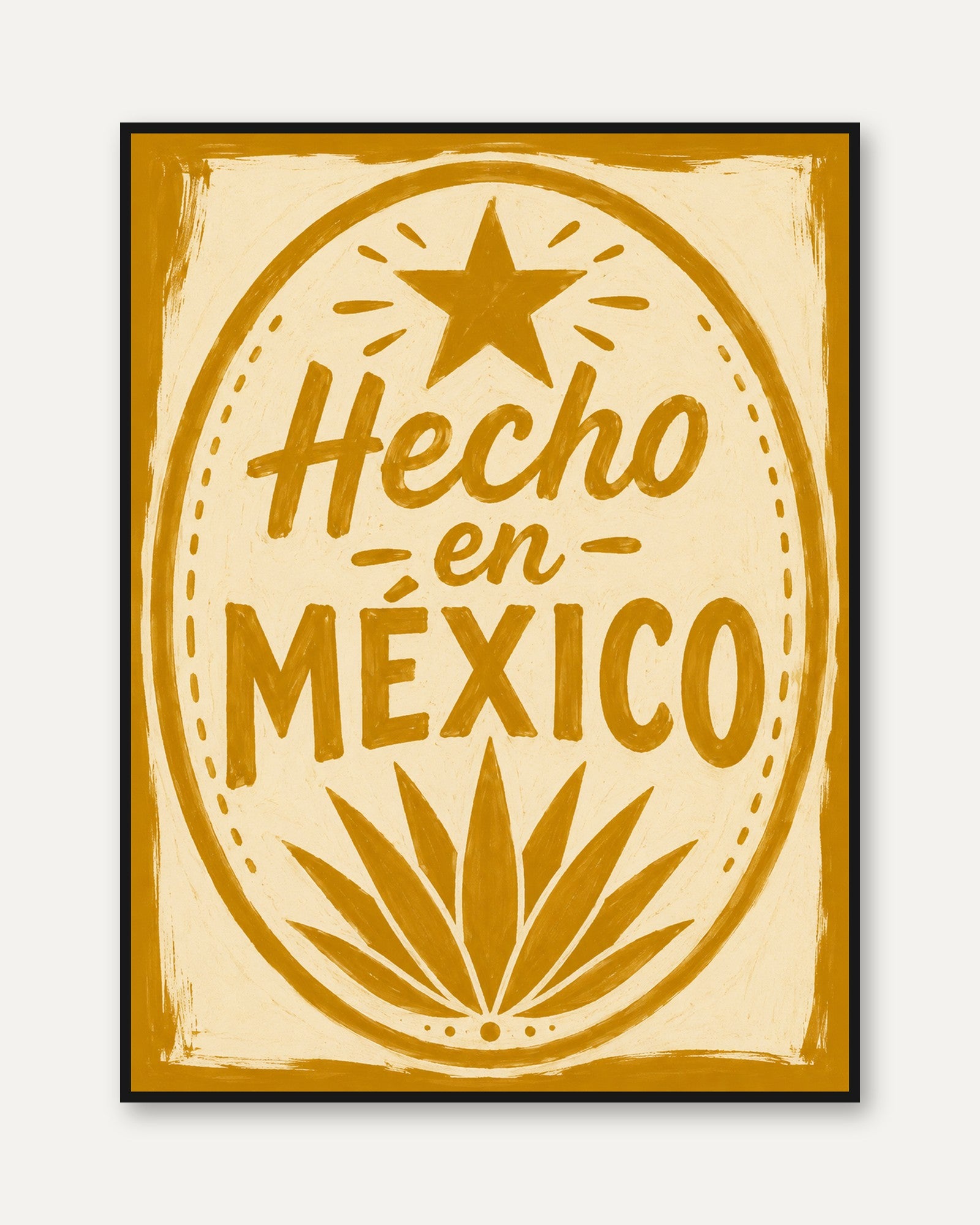 Hecho en Mexico Print: Vintage Mustard Yellow Badge Design - framed