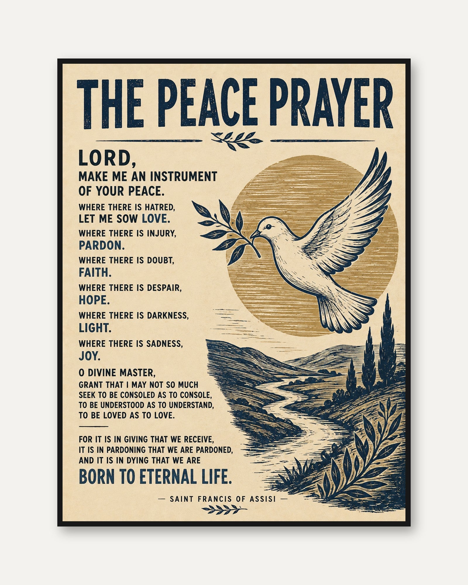 Peace Prayer Wall Art - framed
