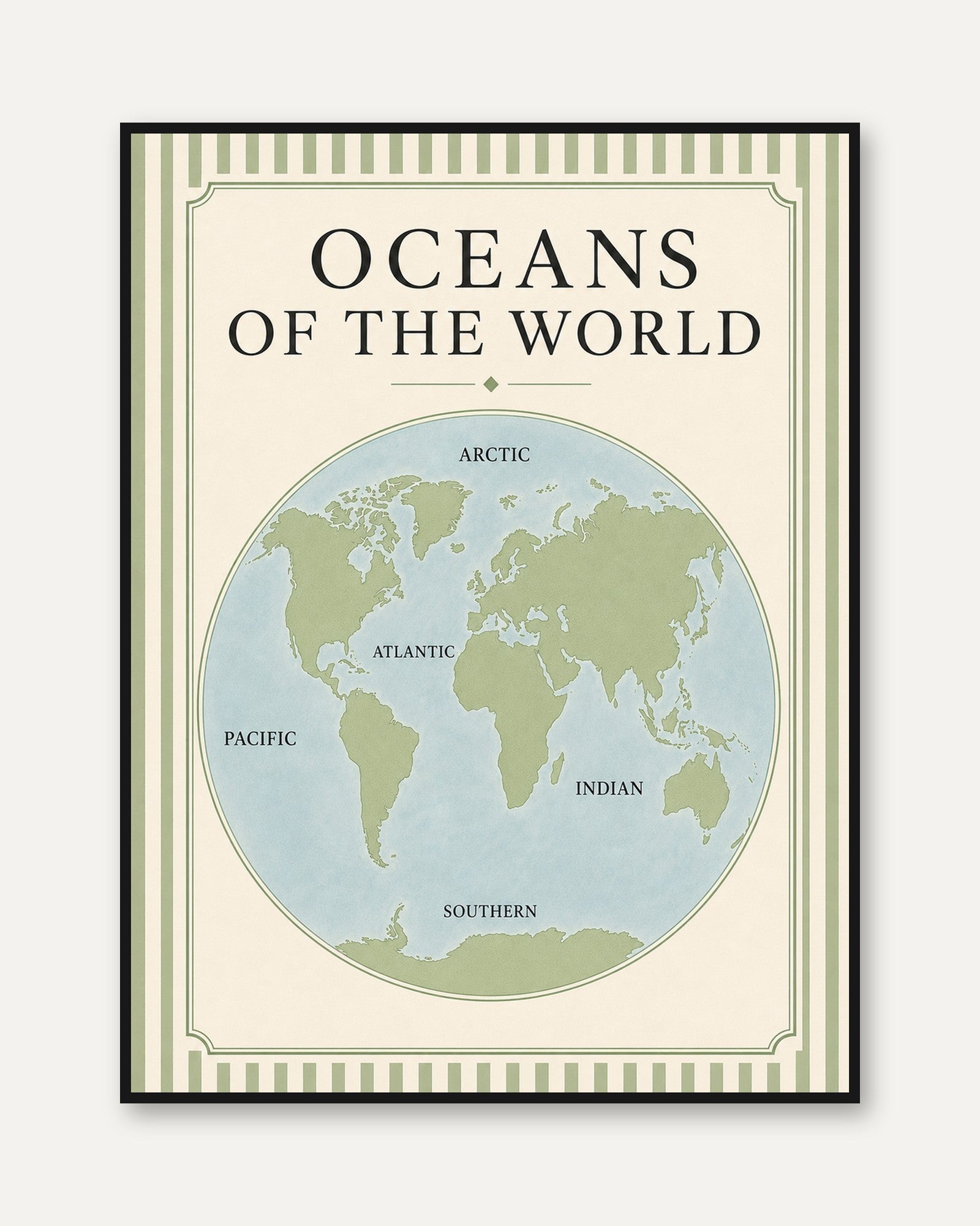 World Map Wall Art – Oceans of the World Print - framed