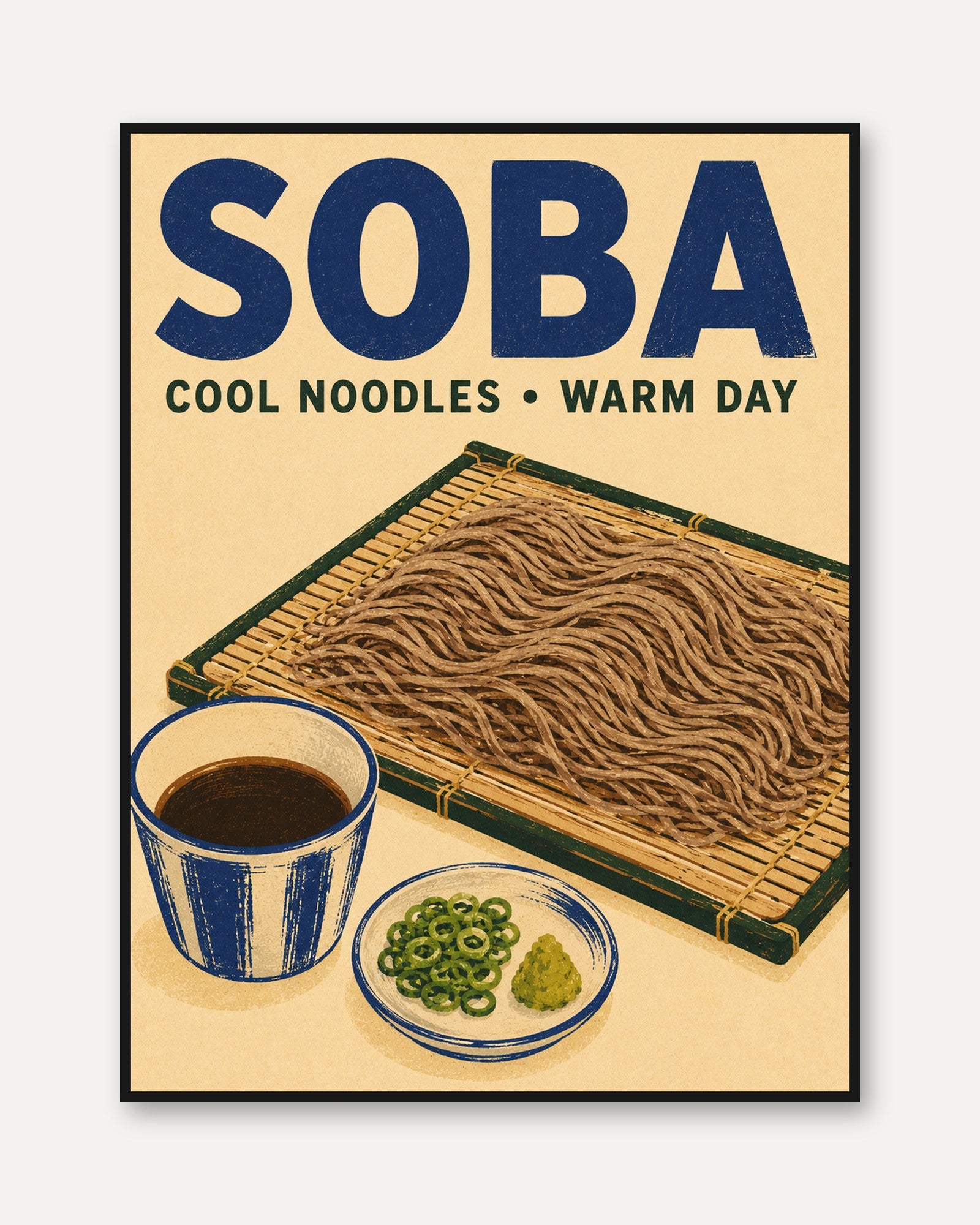 Japanese Kitchen Poster – Soba Noodles Wall Art - framed