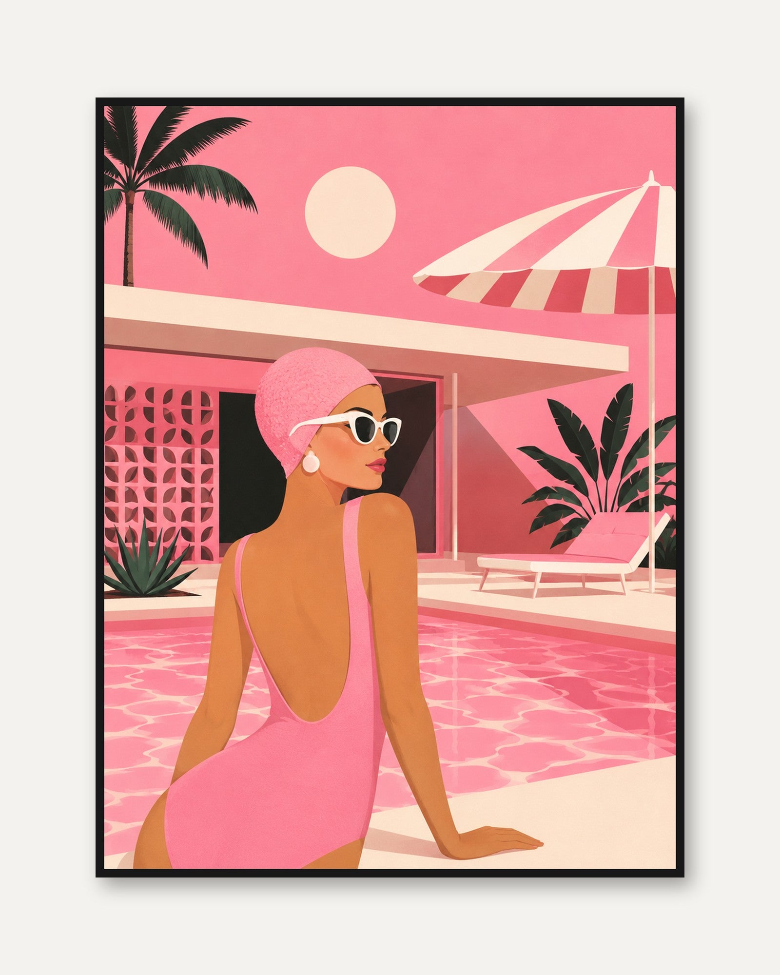 Poolside Wall Art – Mid Century Modern Print - framed