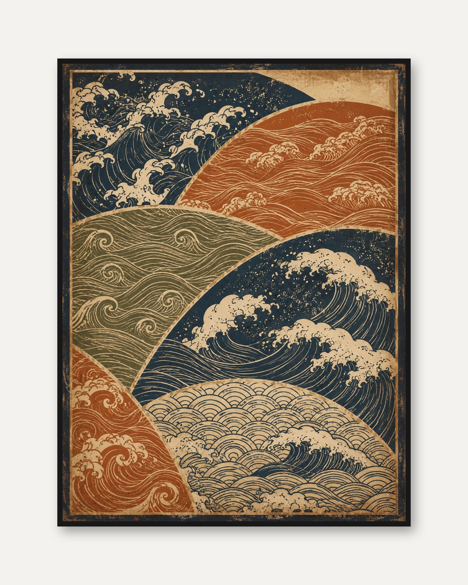 Japanese Wave Print: Ukiyo-e Style Coastal Wall Art (A4 to Large) - framed