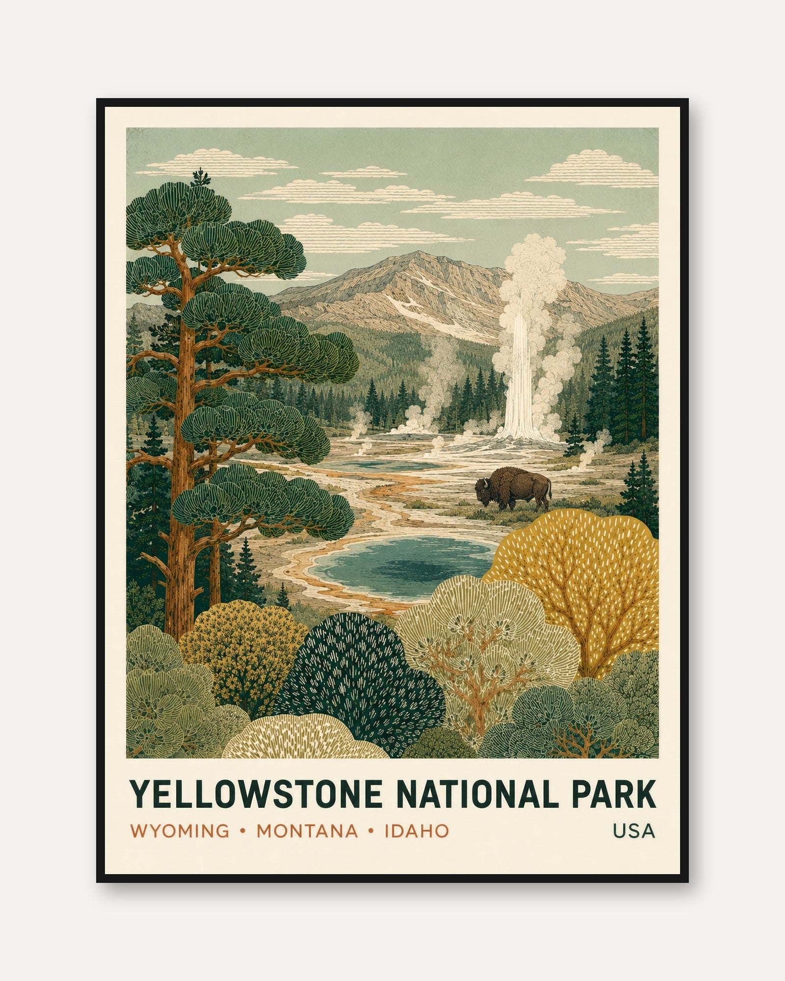 Yellowstone Poster – National Park Wall Art - framed