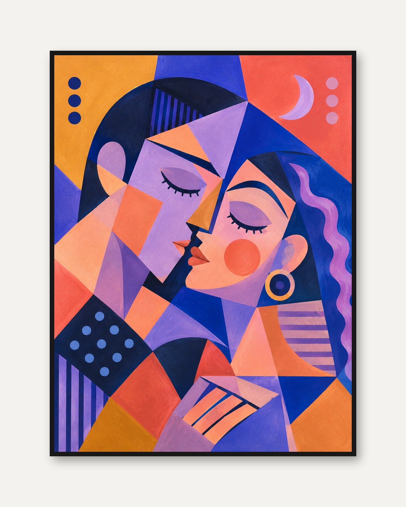 Cubist Portrait Print – Abstract Face Wall Art - framed
