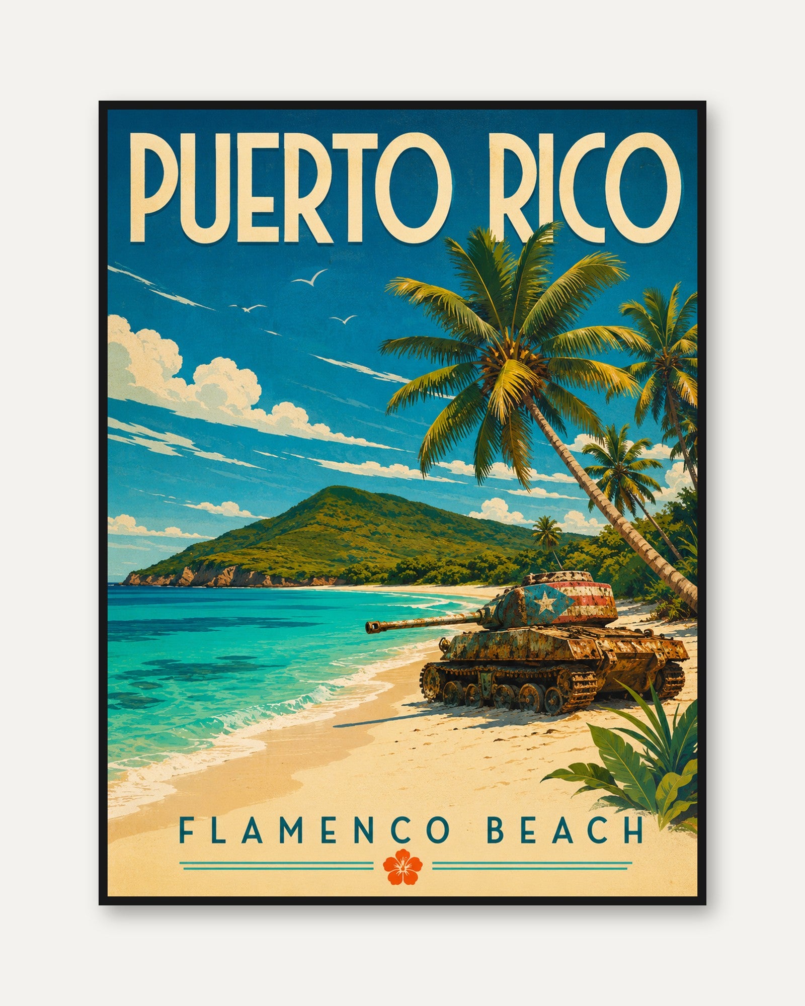 Puerto Rico Travel Poster – Vintage Beach Print - framed