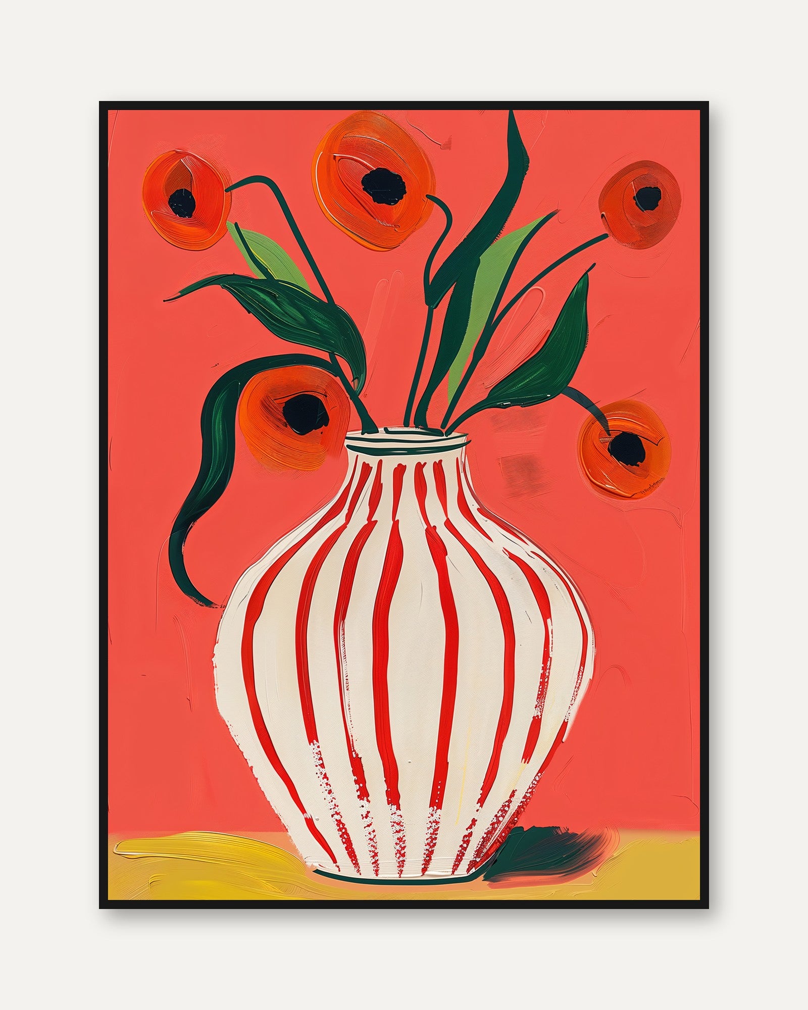 Red Poppy Floral Print - framed