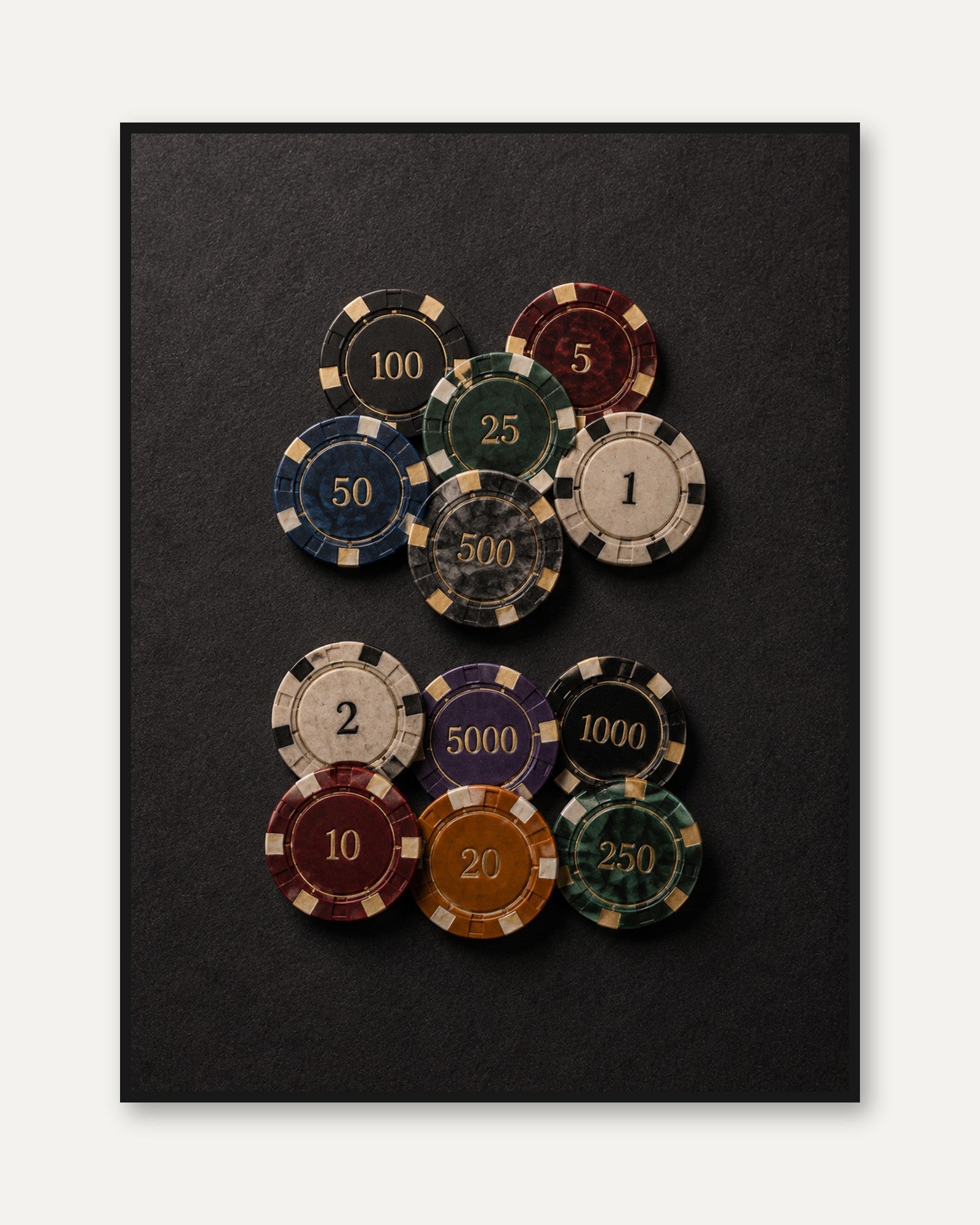 Poker Chip Wall Art – Casino Decor Print - framed