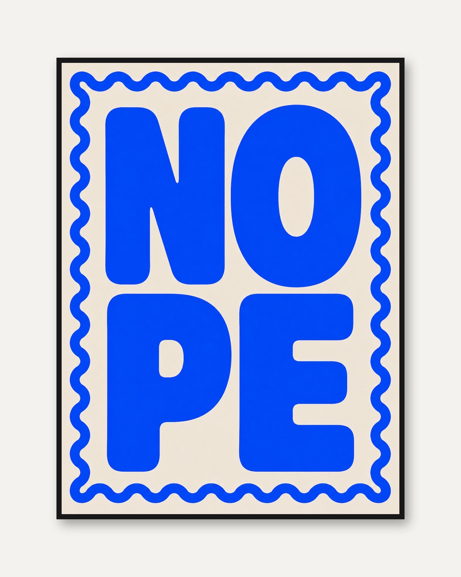 Nope Typography Poster: Bold Blue Retro Lettering Art Print - framed