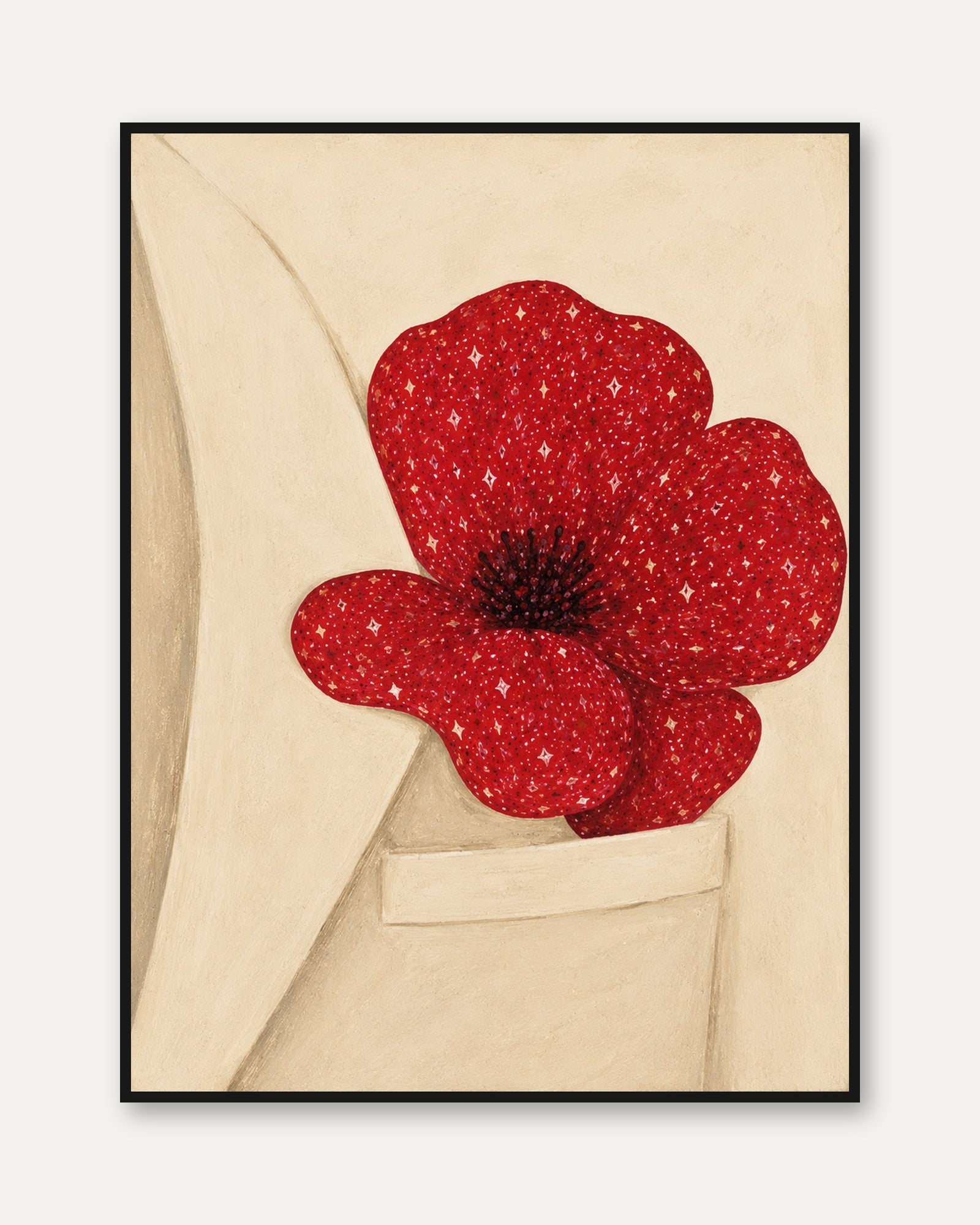 Red Poppy Wall Art: Minimalist Botanical Illustration - framed