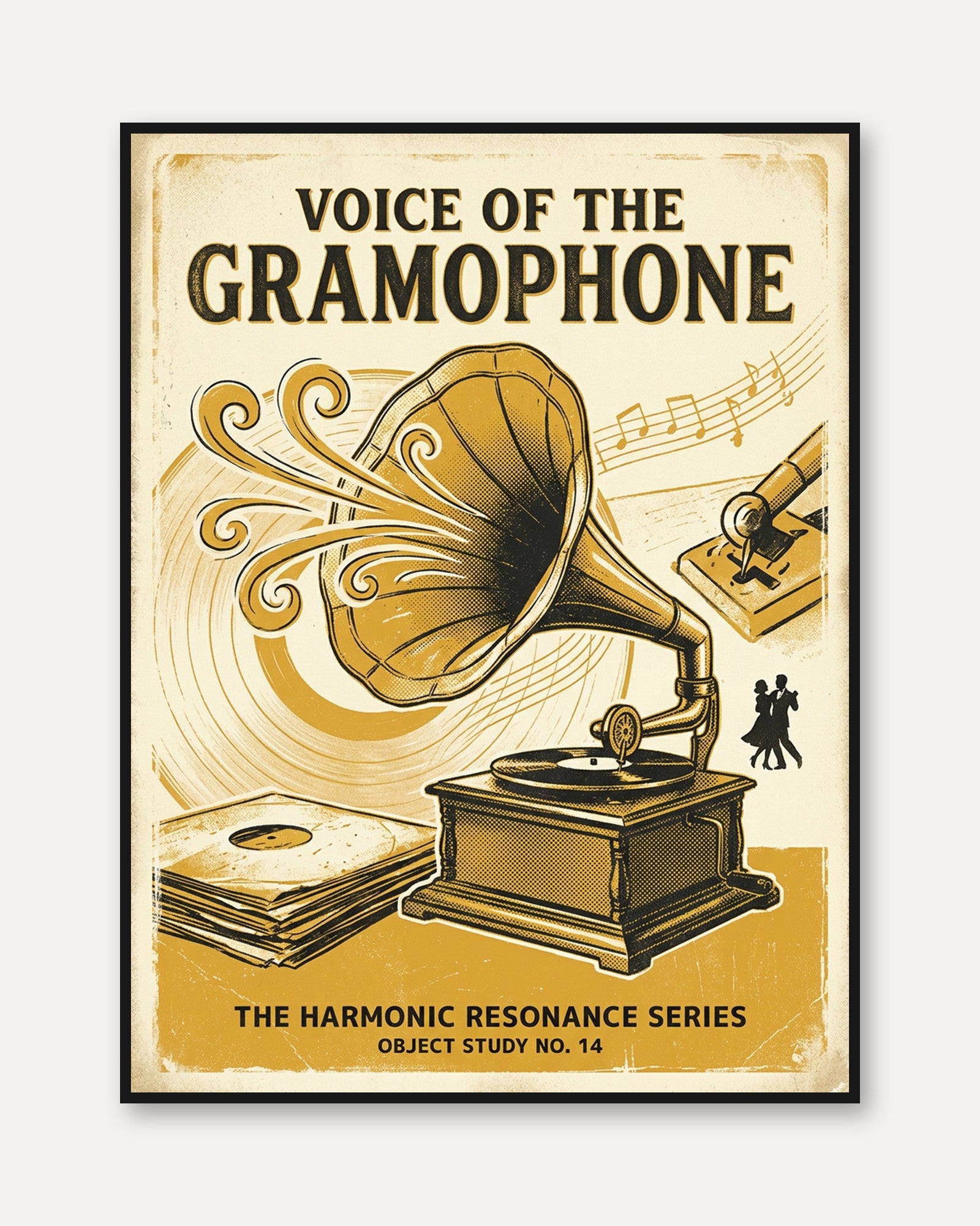 Vintage Gramophone Poster: Art Deco Music Illustration - framed