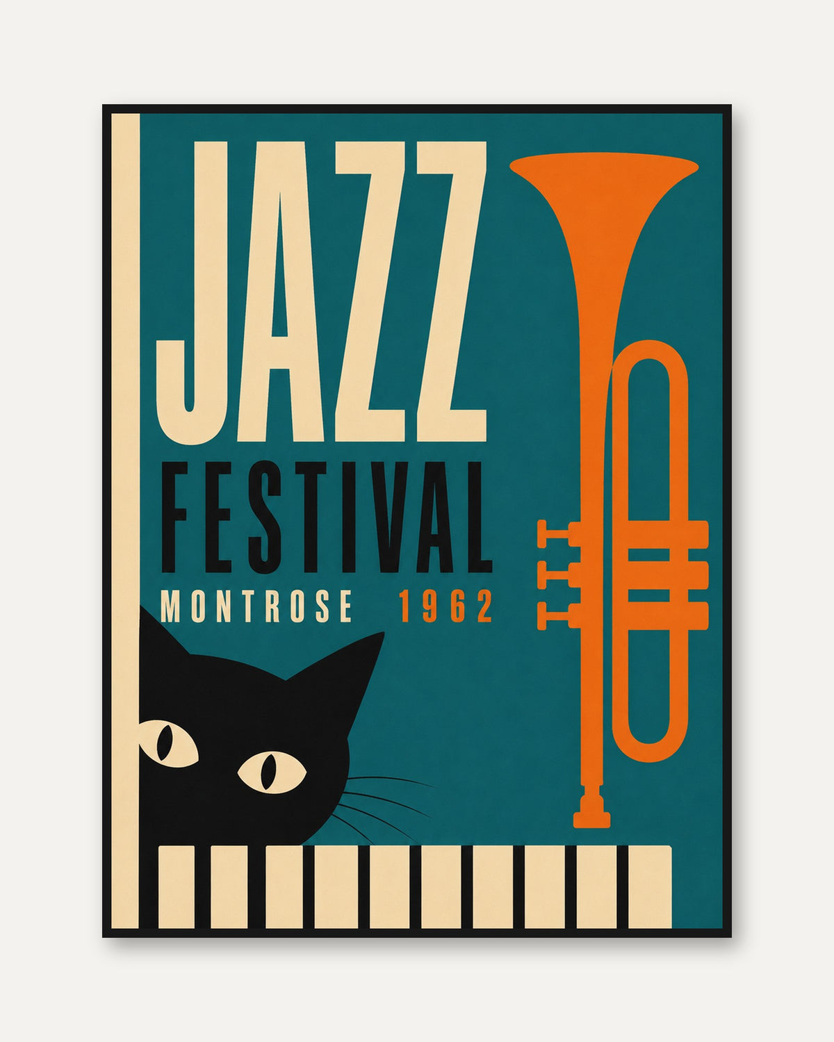 Mid-Century Jazz Festival Poster – Teal - framed