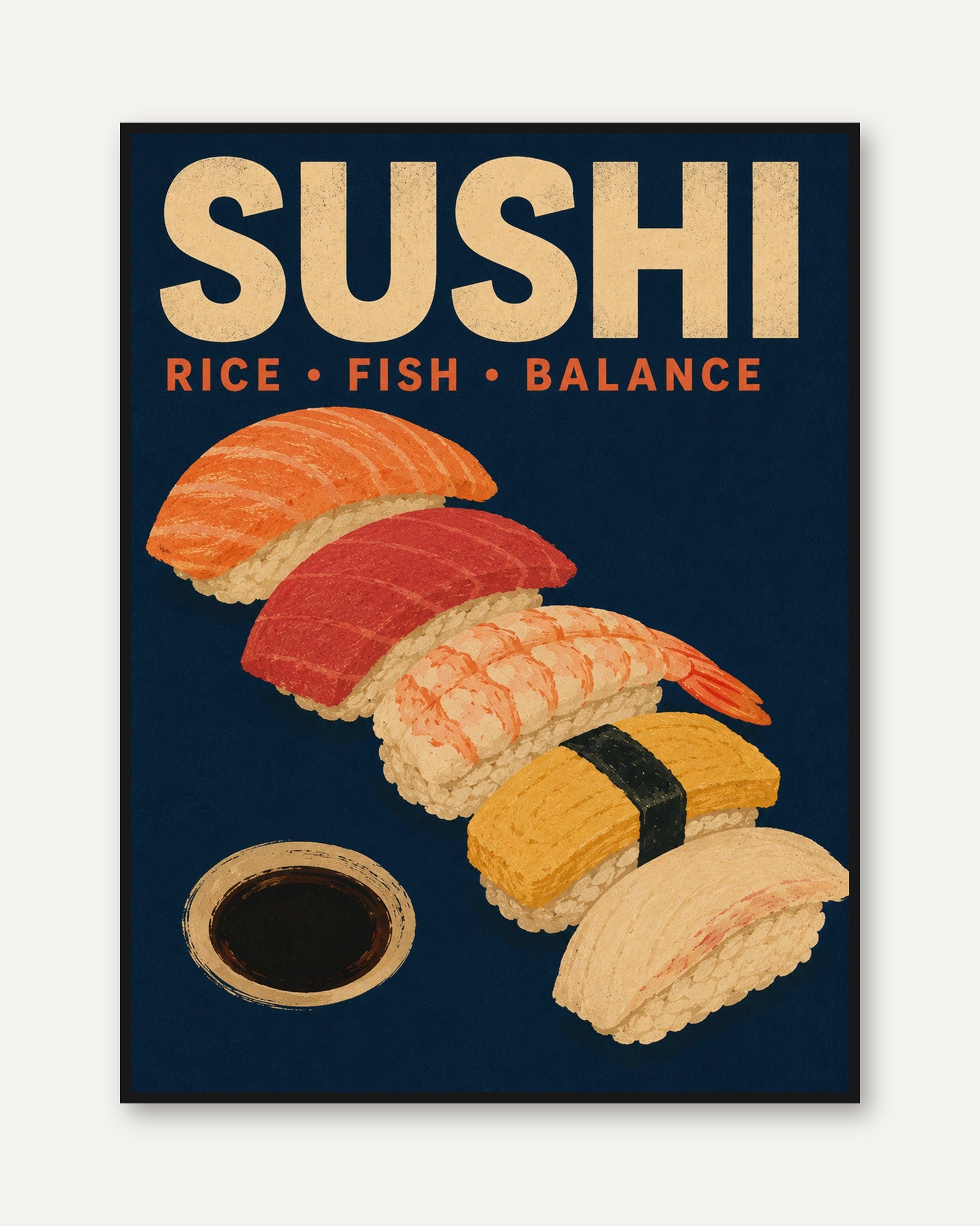 Sushi Kitchen Wall Art – Japanese Food Print - framed