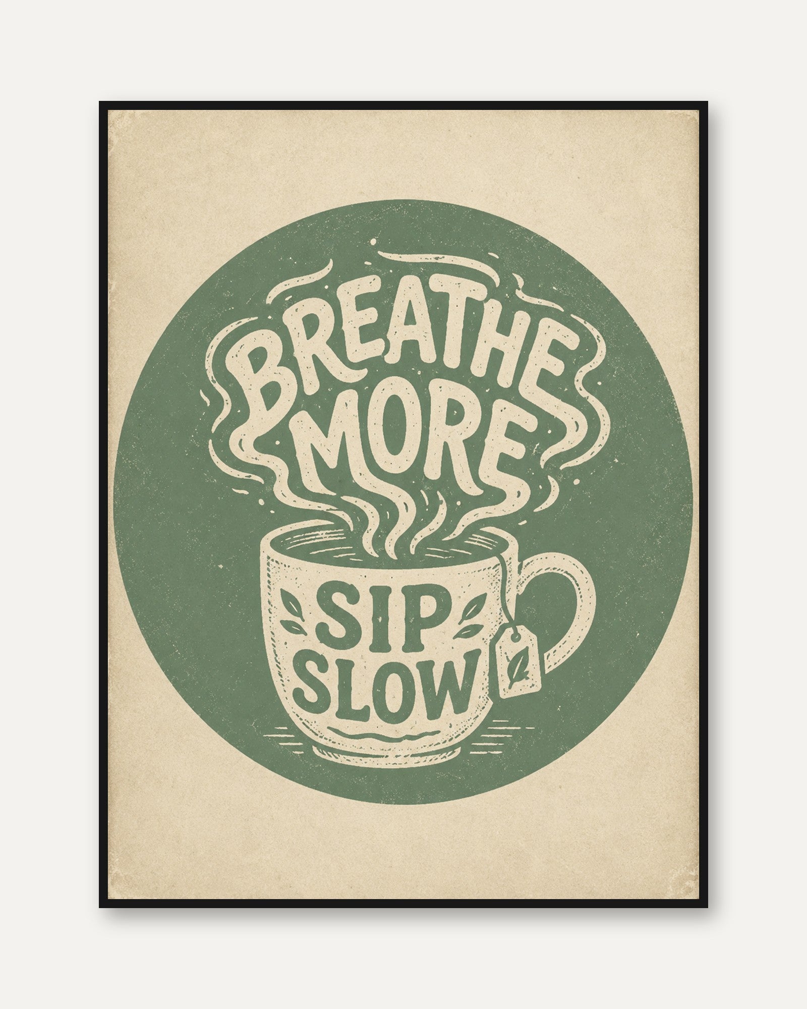 Tea Wall Art: Vintage Typography – Sage Green - framed