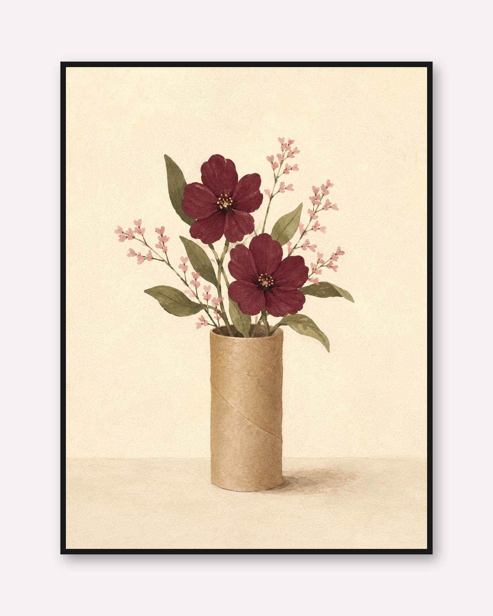 Burgundy Floral Vase Print - framed