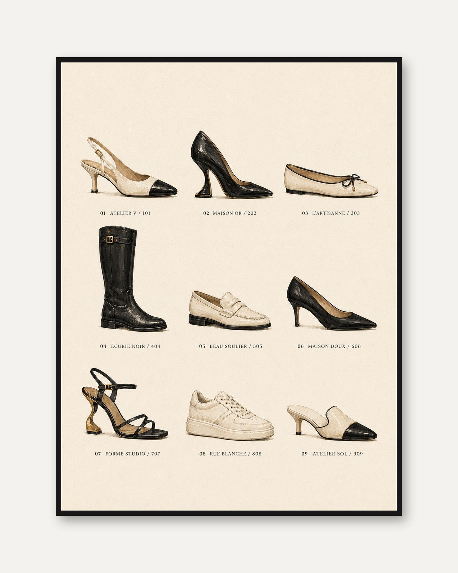 Classic Shoe Collection Poster: Vintage Fashion Illustration - framed