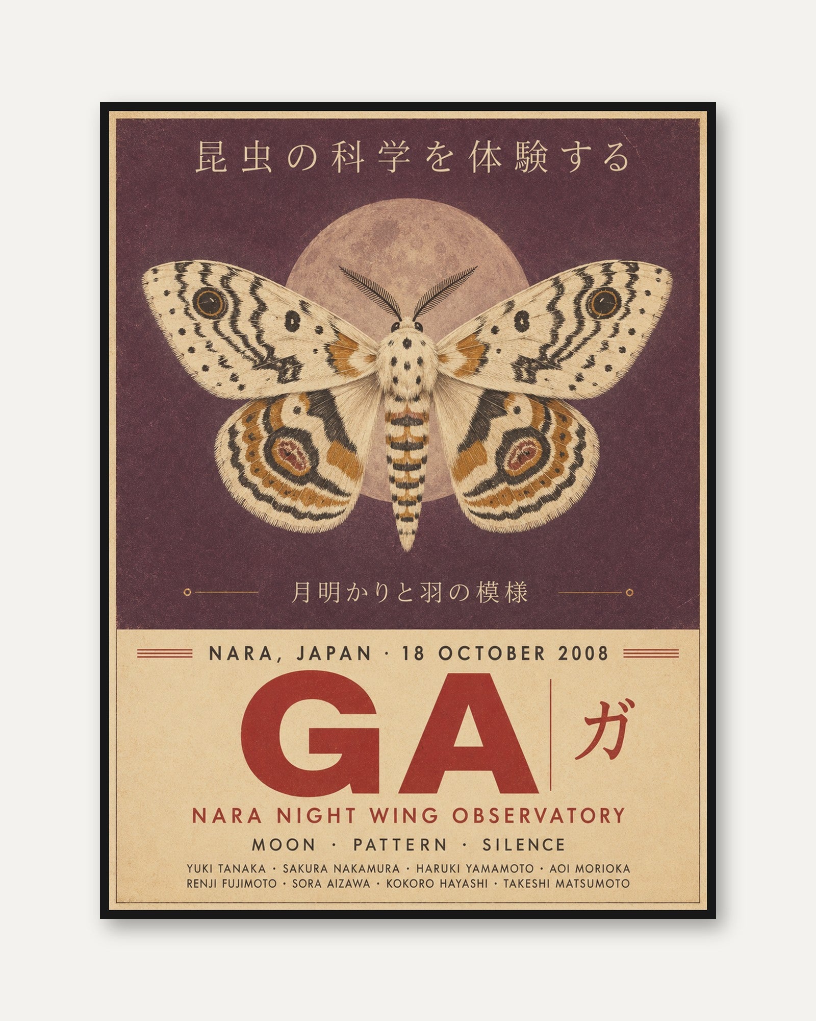 Japanese Moth Poster – Vintage Insect Print - framed