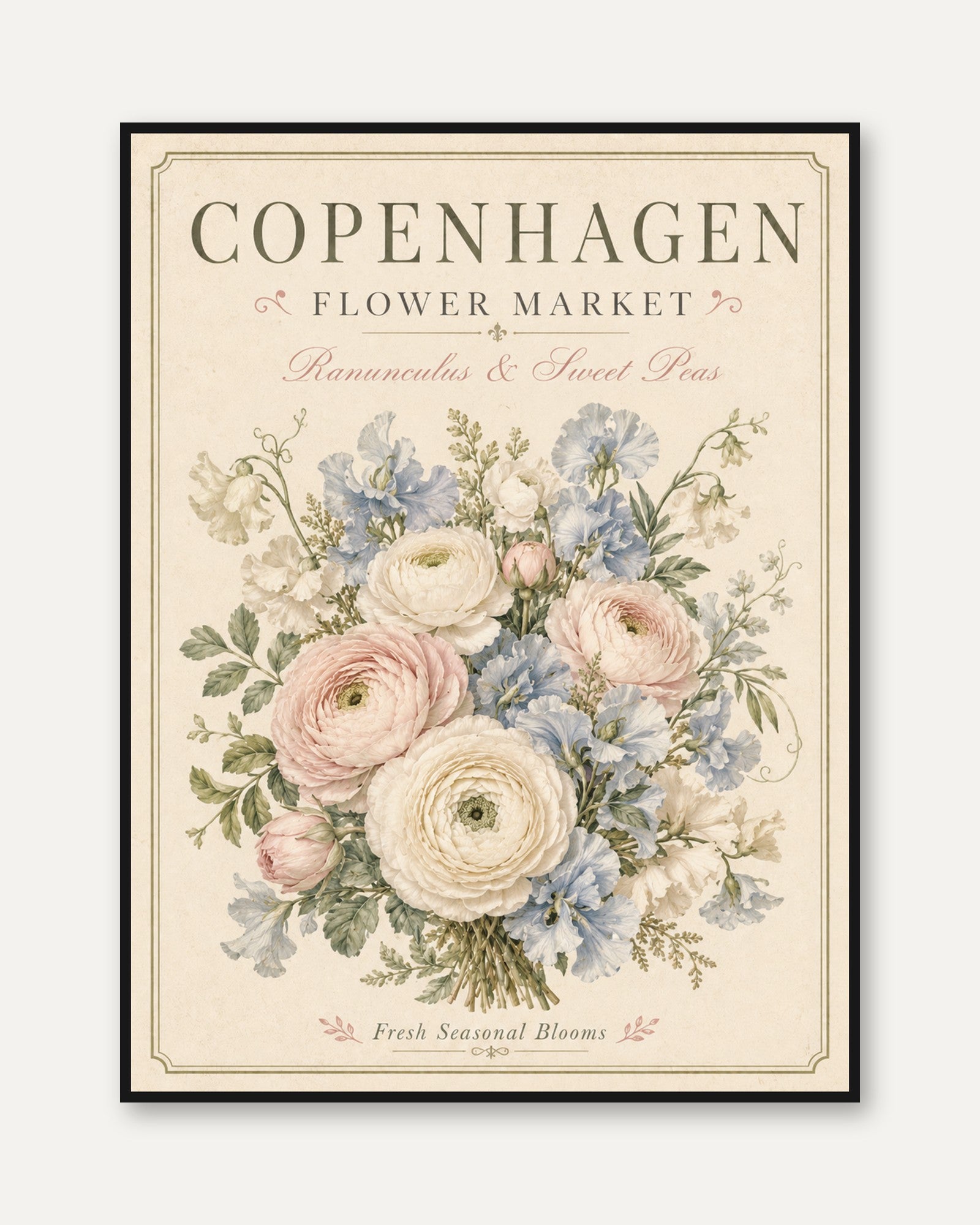 Vintage Floral Market Print — Copenhagen Flower Poster - framed
