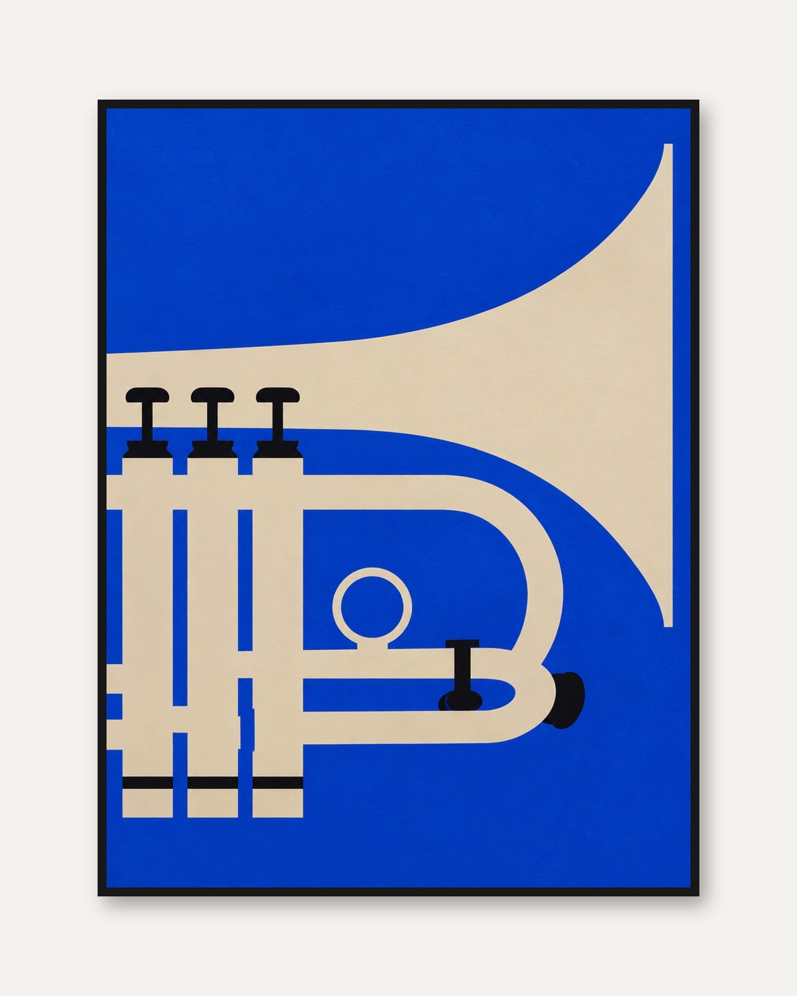 Jazz Trumpet Illustration — Bold Geometric Blue & Beige - framed