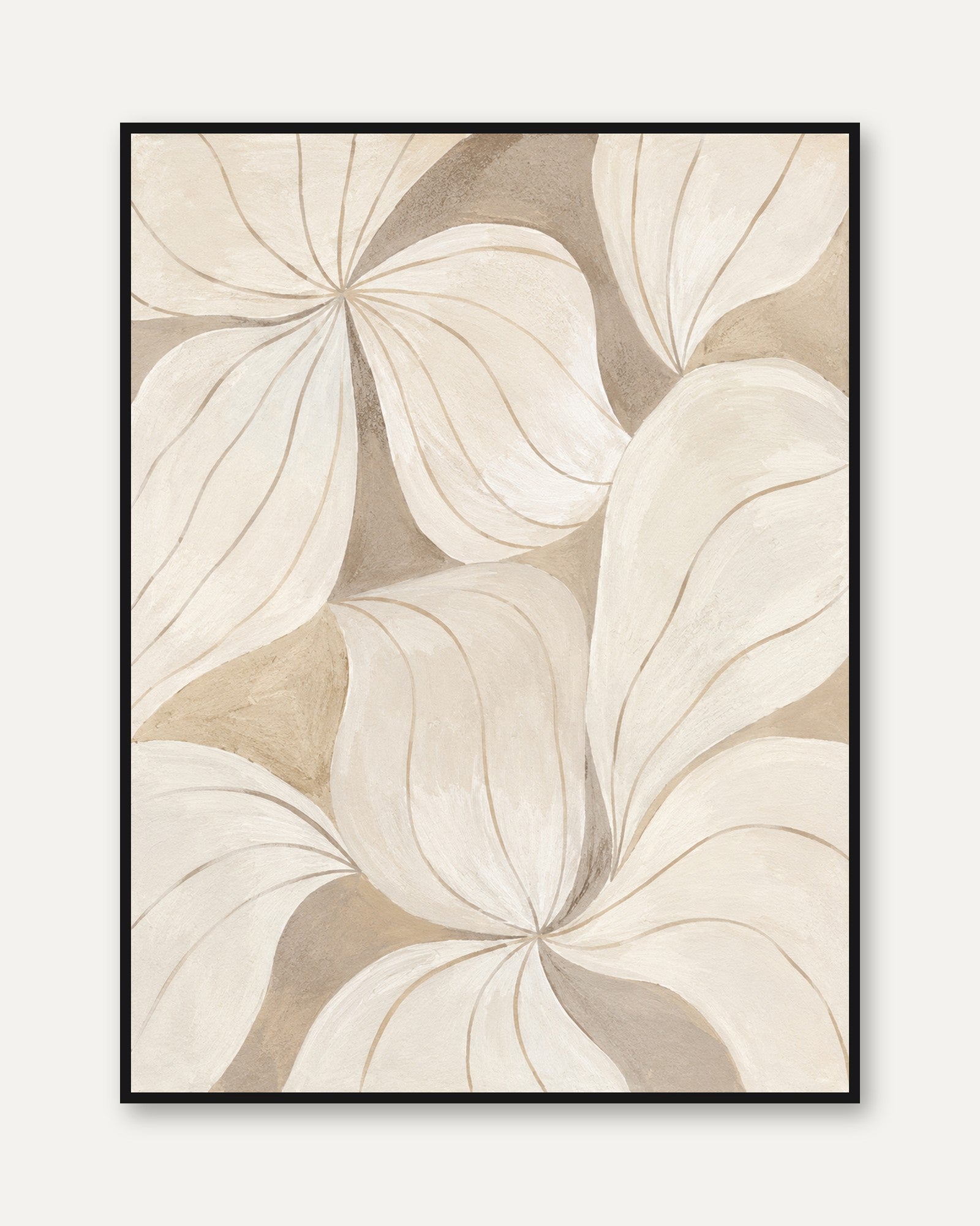 Neutral Botanical Blooms Art Print: Soft Beige Floral Design - framed