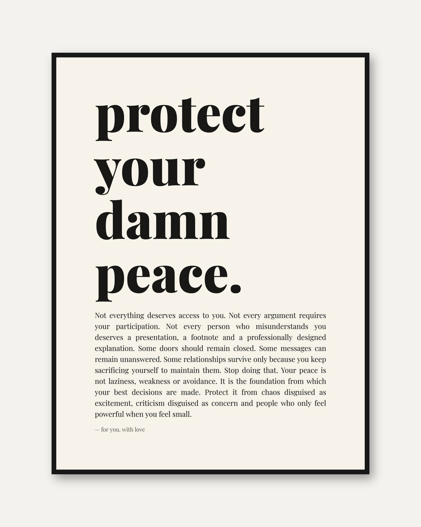 Protect Your Peace Print – Mental Health Wall Art - framed