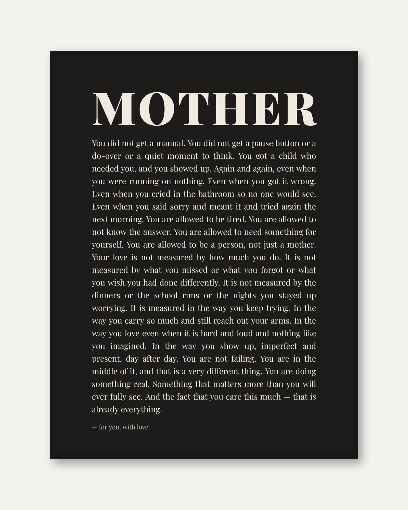 Mother Typography Print: Black and White Motivational Wall Art - framed