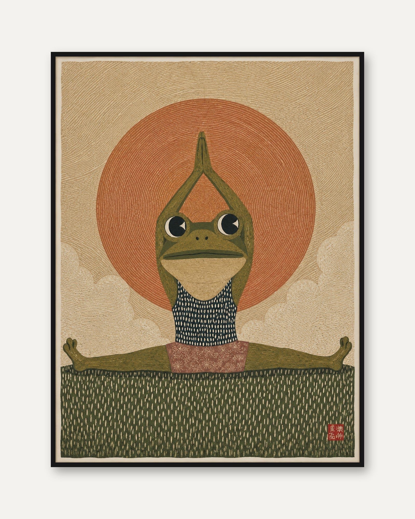 Yoga Frog Wall Art – Meditation Room Decor - framed