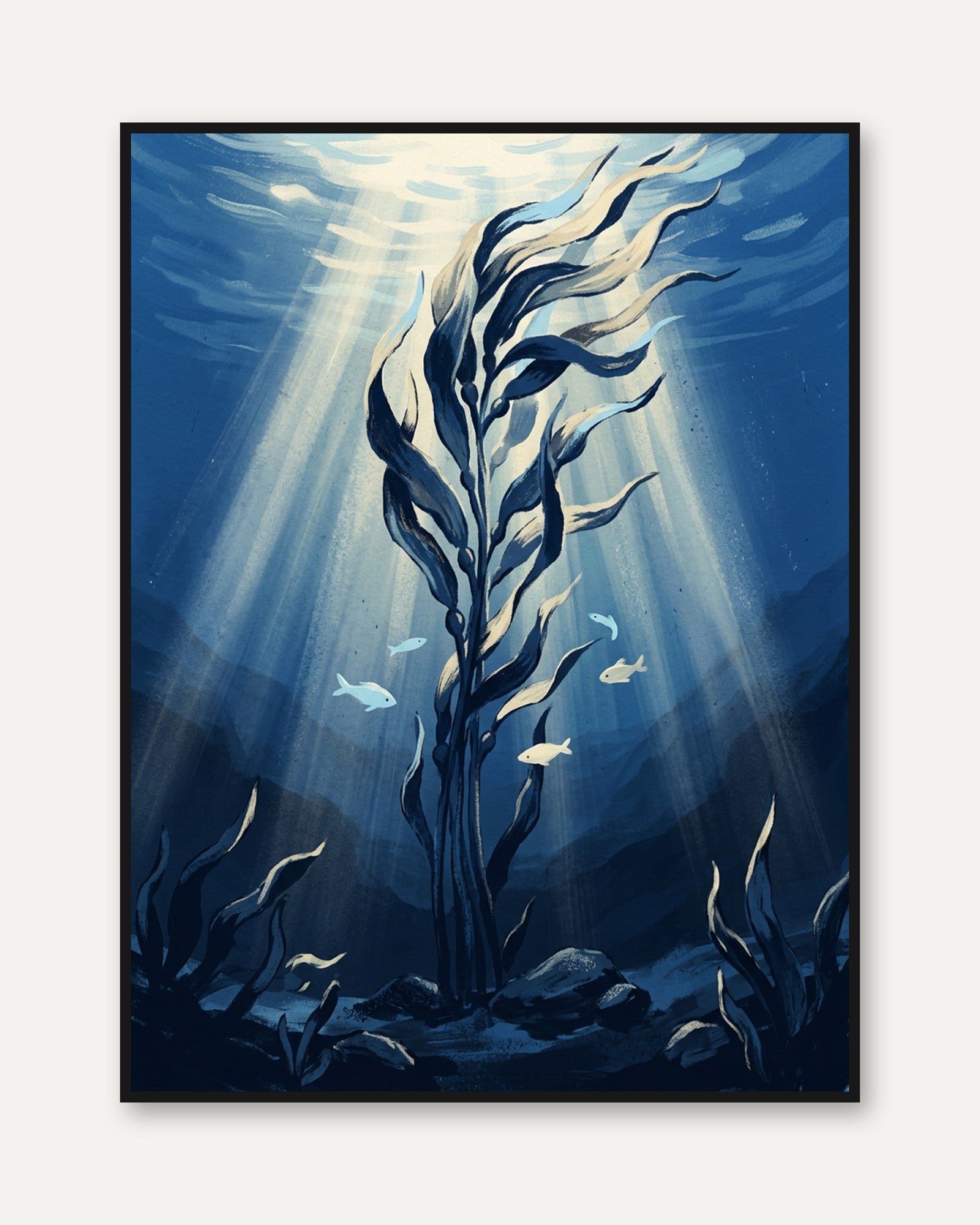 Underwater Kelp Forest Print — Ocean Depth Illustration - framed