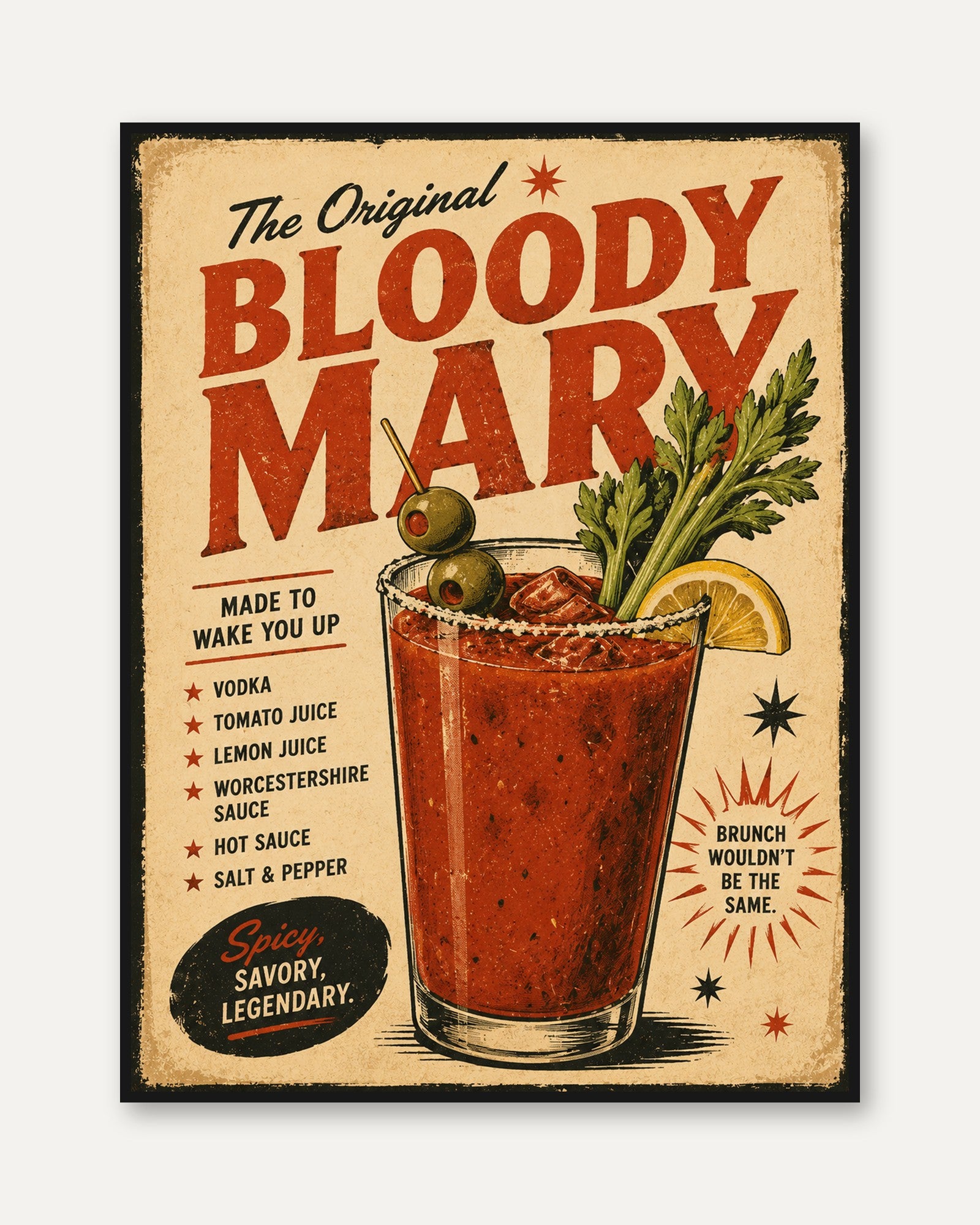 Bloody Mary Poster – Vintage Cocktail Print - framed
