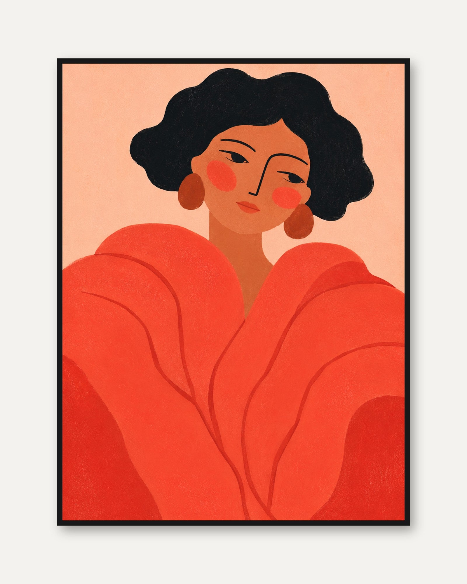 Modern Red Woman Portrait Art - framed