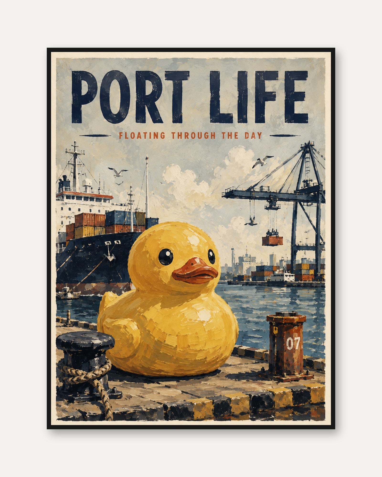 Rubber Duck Wall Art – Retro Port Life Poster - framed