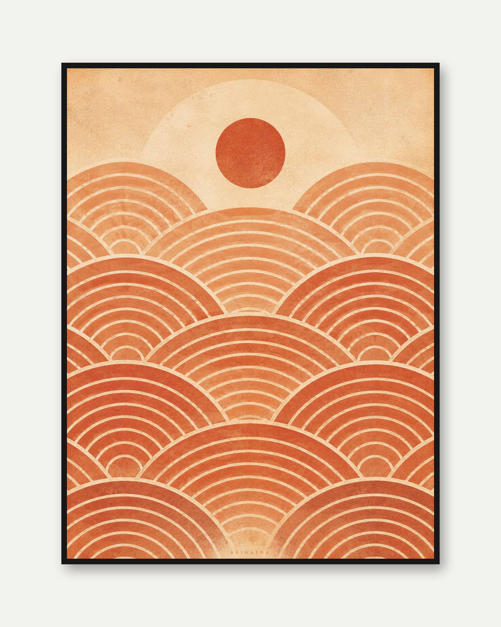 Japanese Wave Pattern Print – Geometric Sun - framed