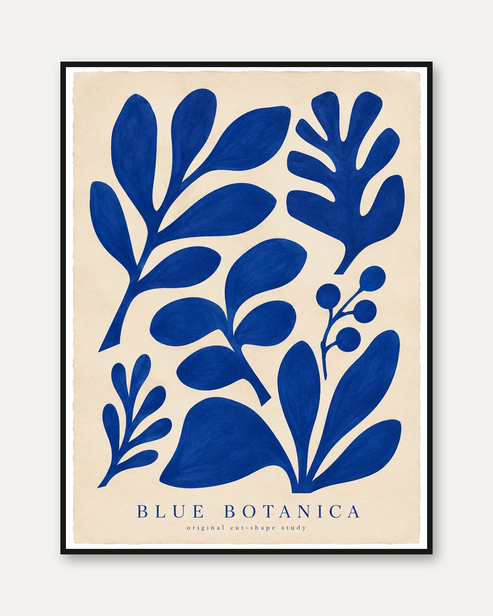 Blue Botanical Print – Minimalist Leaf Wall Art - framed