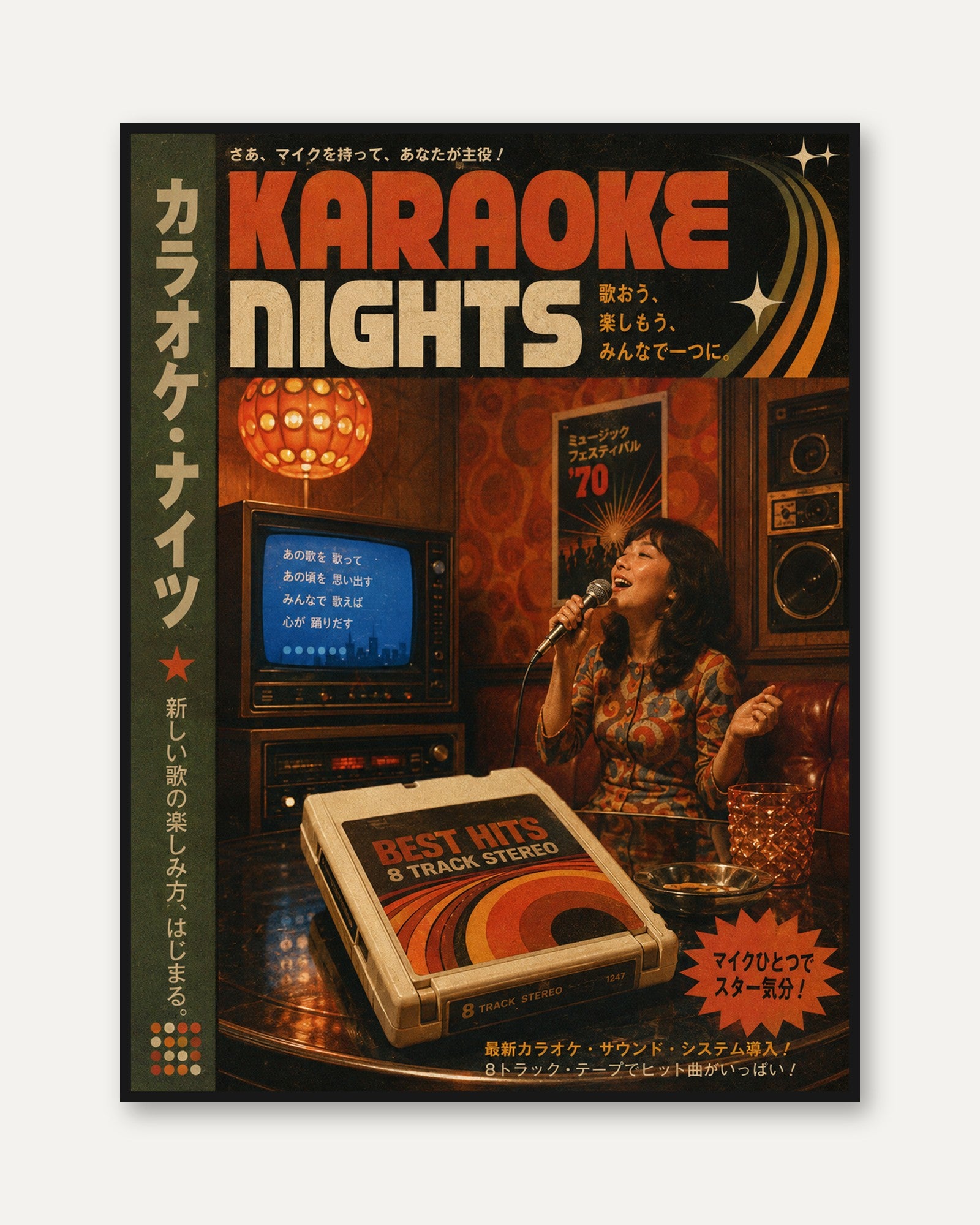 Retro Karaoke Poster – Vintage Japanese Music Art - framed