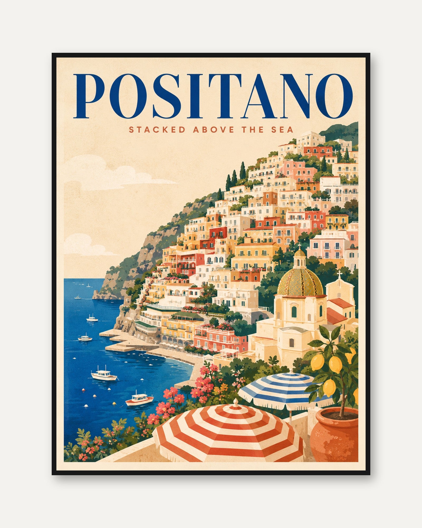 Positano Travel Poster – Vintage Italy Print - framed
