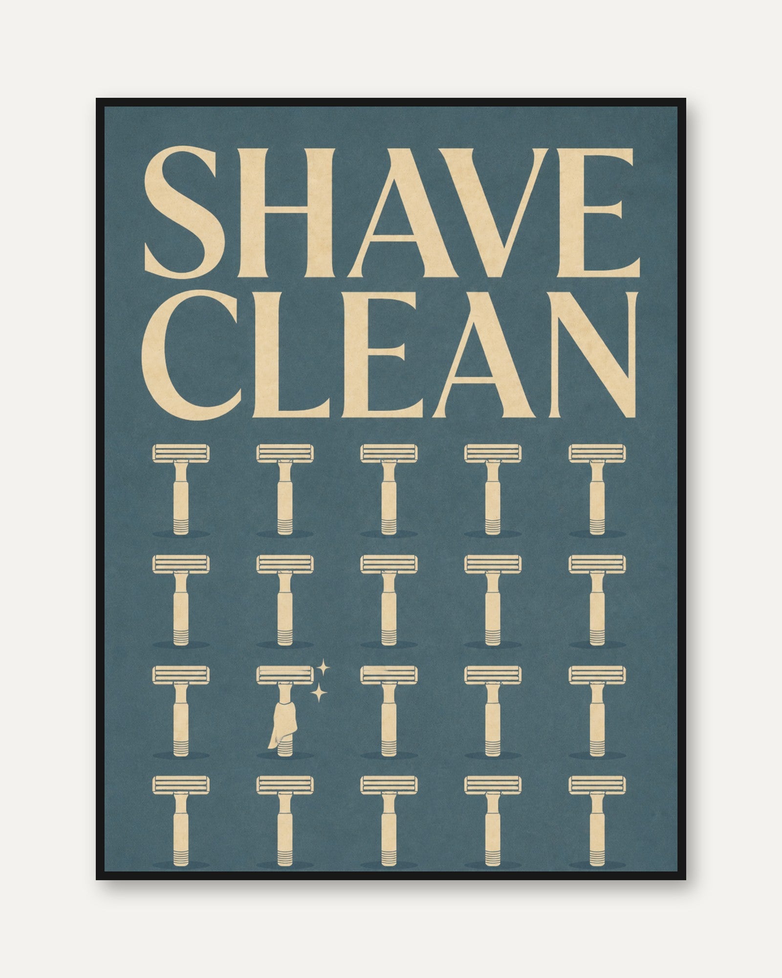 Shave Clean Vintage Poster: Retro Barber Shop Wall Art - framed