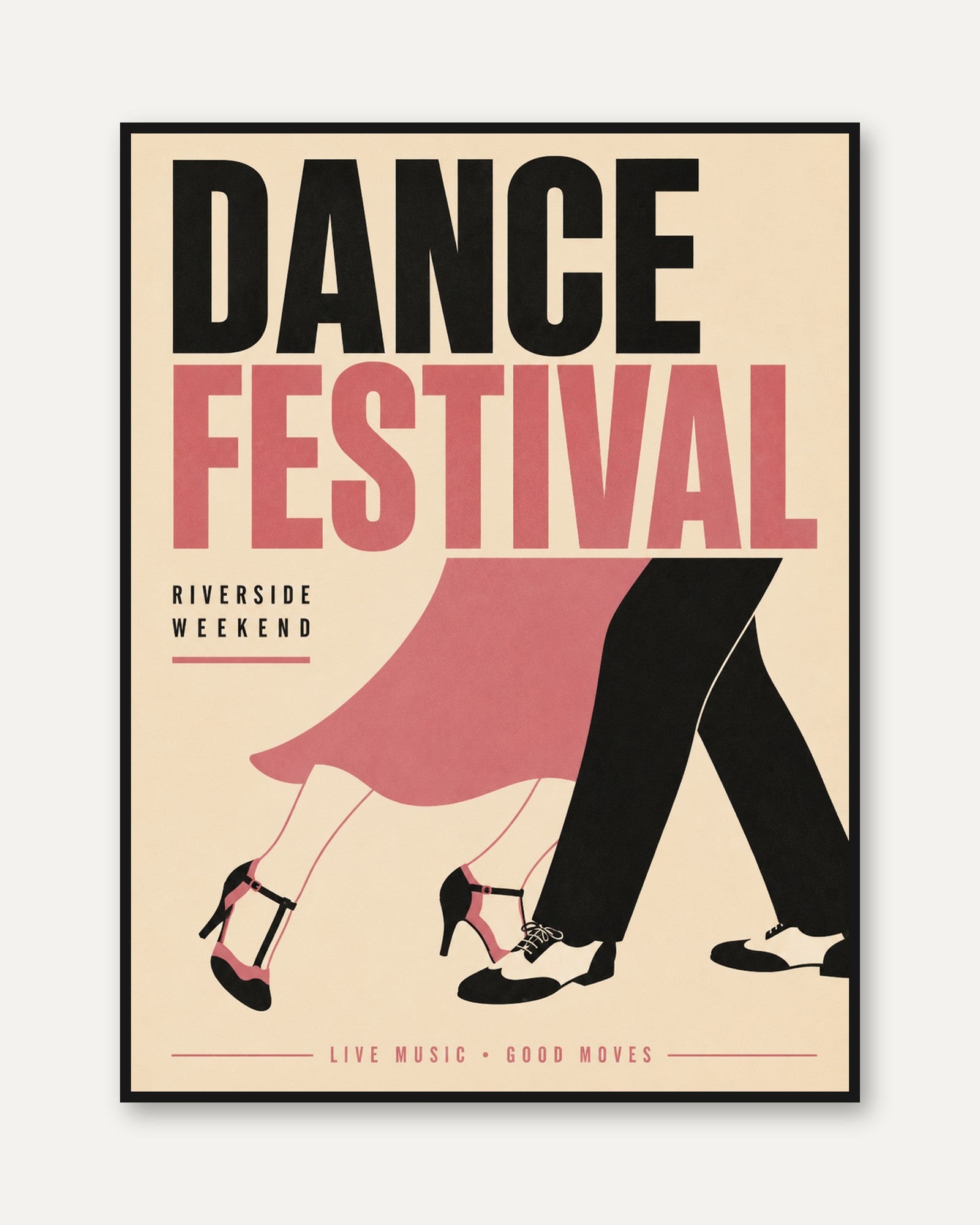 Dance Festival Poster: Retro Mid-Century Modern Wall Art - framed