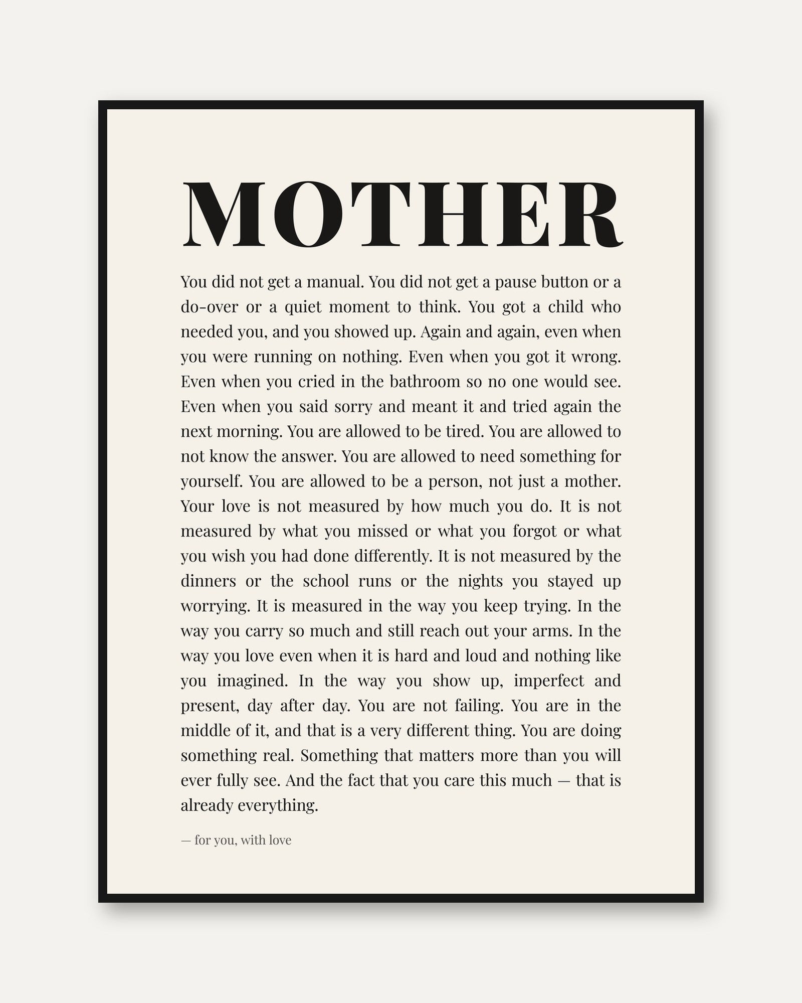 Mother Quote Wall Art – Motherhood Print - framed