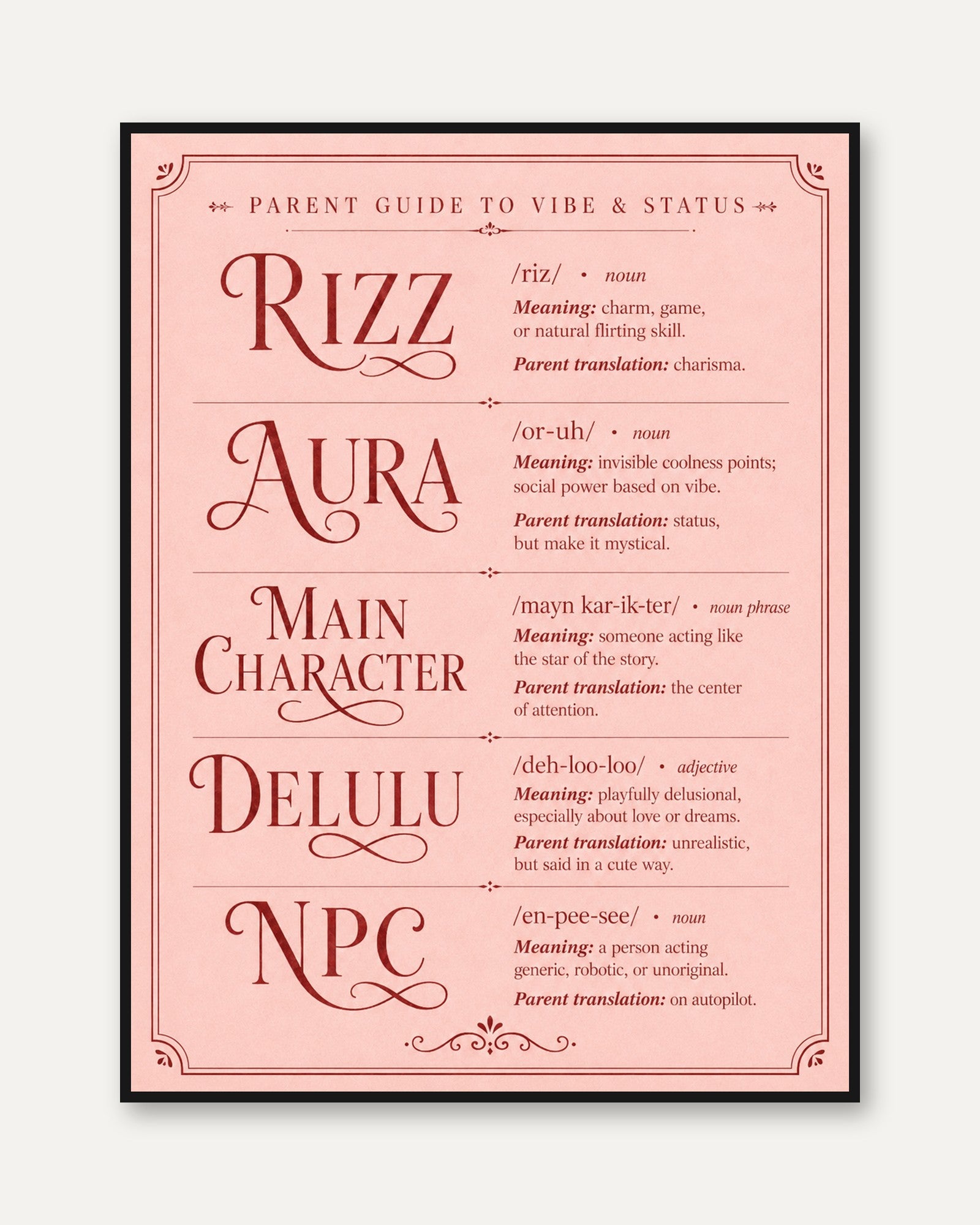 Gen Z Slang Poster - framed