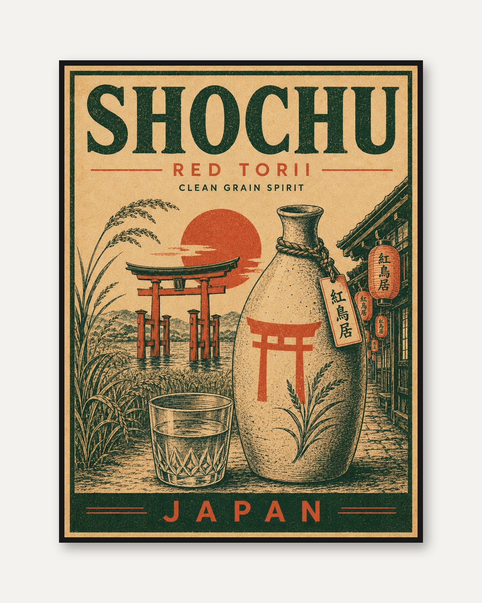 Japanese Shochu Poster: Vintage Retro Design - framed