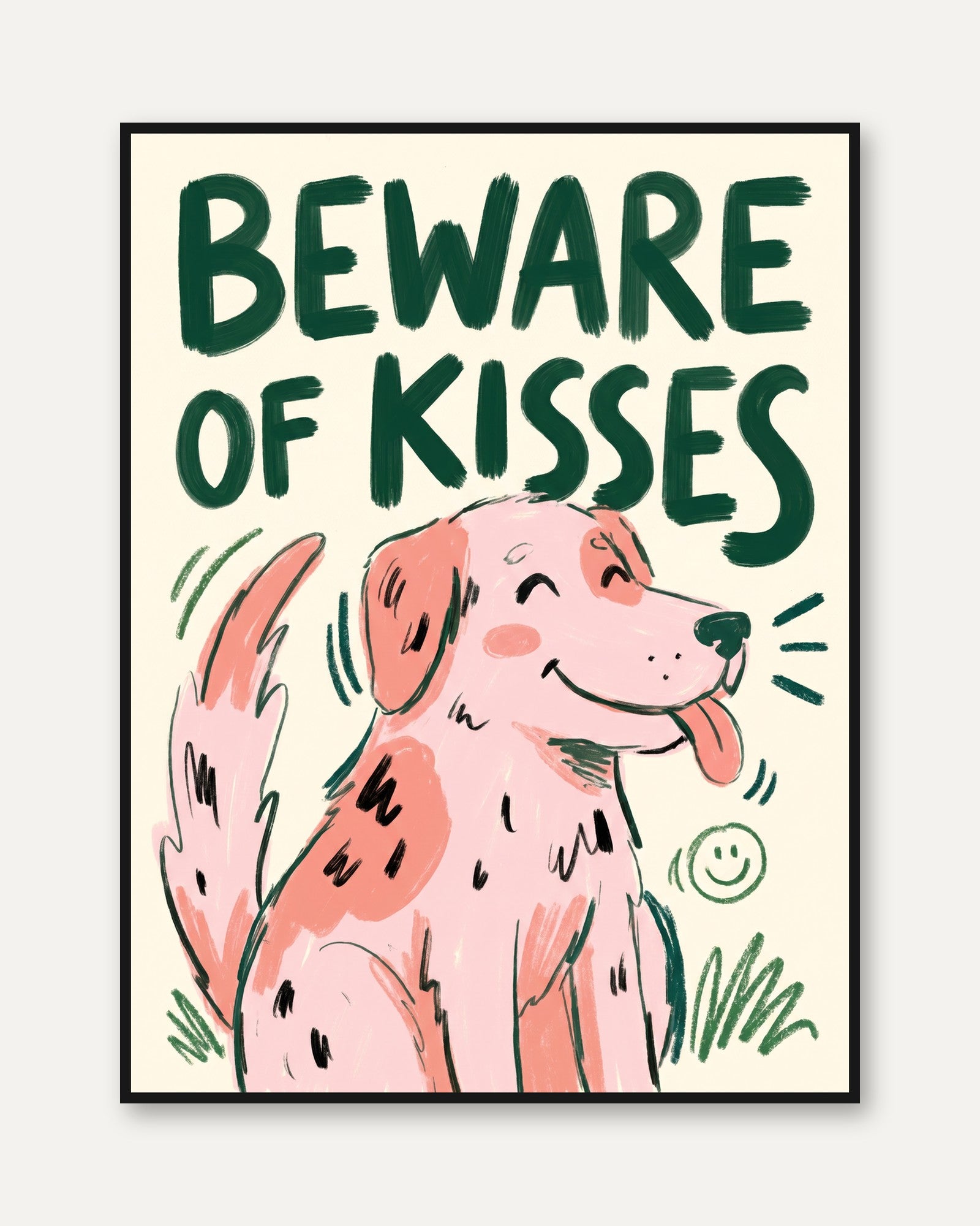 Dog Art Print: Playful Pink Pup - framed